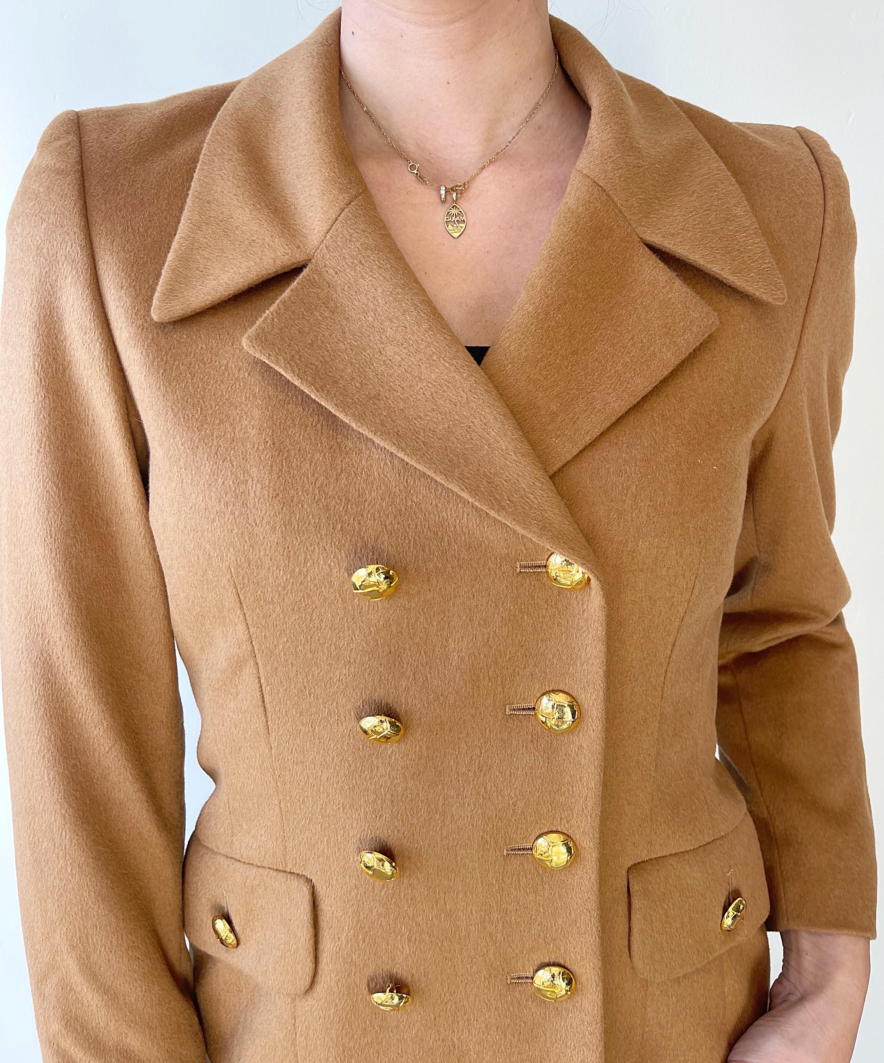1990s Escada by Margaretha Ley Camel Cashmere Bend Double Breasted 90s Blazer For Sale 7