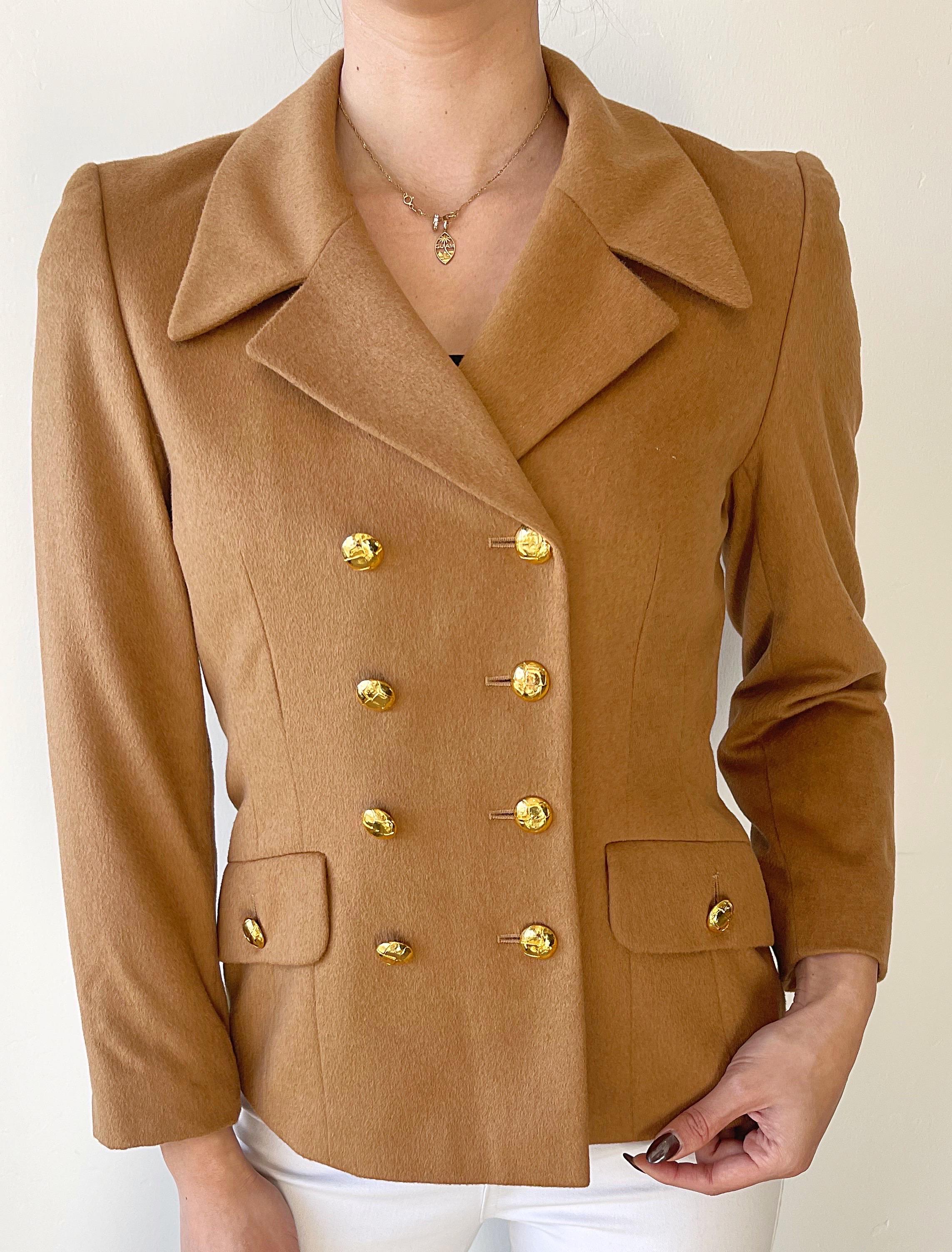 1990s Escada by Margaretha Ley Camel Cashmere Bend Double Breasted 90s Blazer For Sale 4