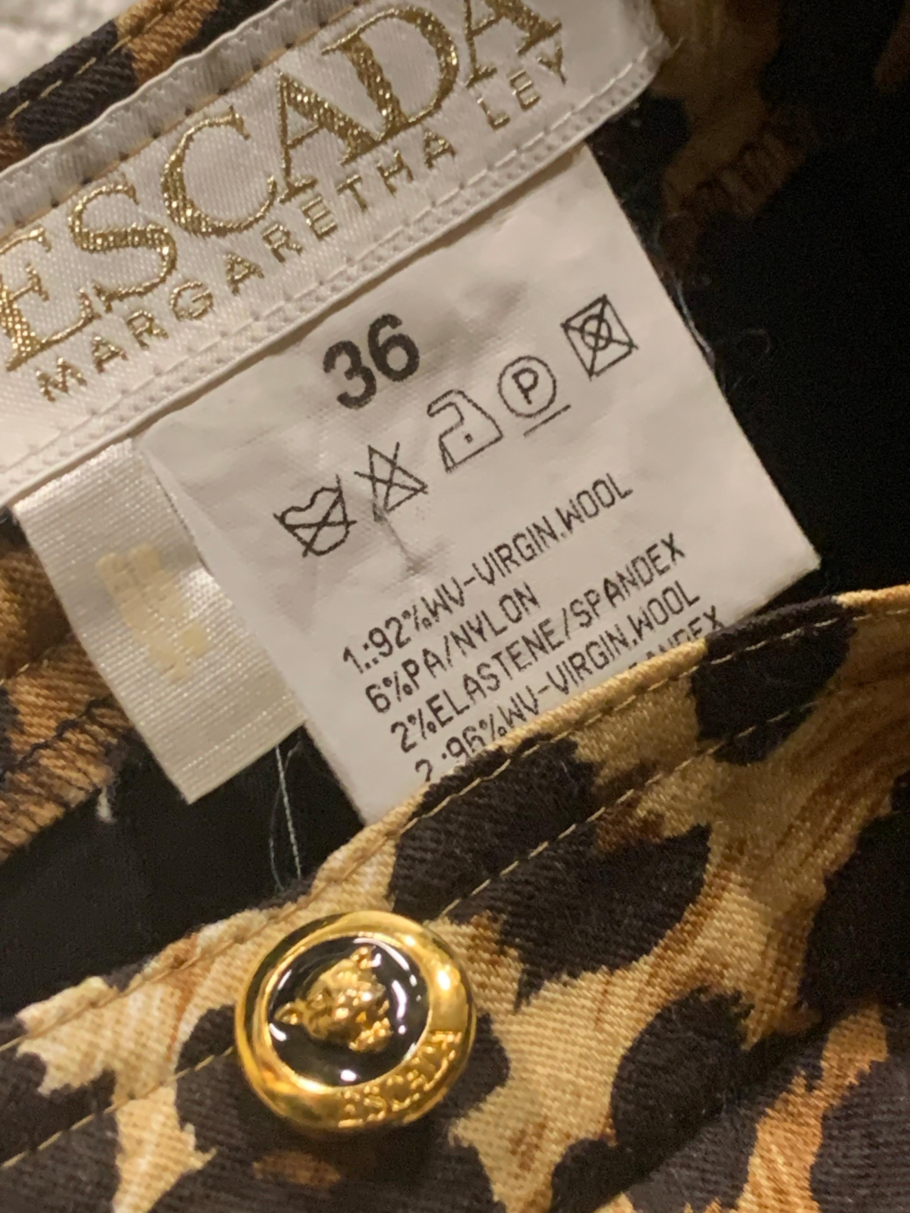 1990er Escada By Margaretha Ley Hosenanzug aus Wolle mit Leopardenmuster und Reißverschlussjacke im Angebot 14