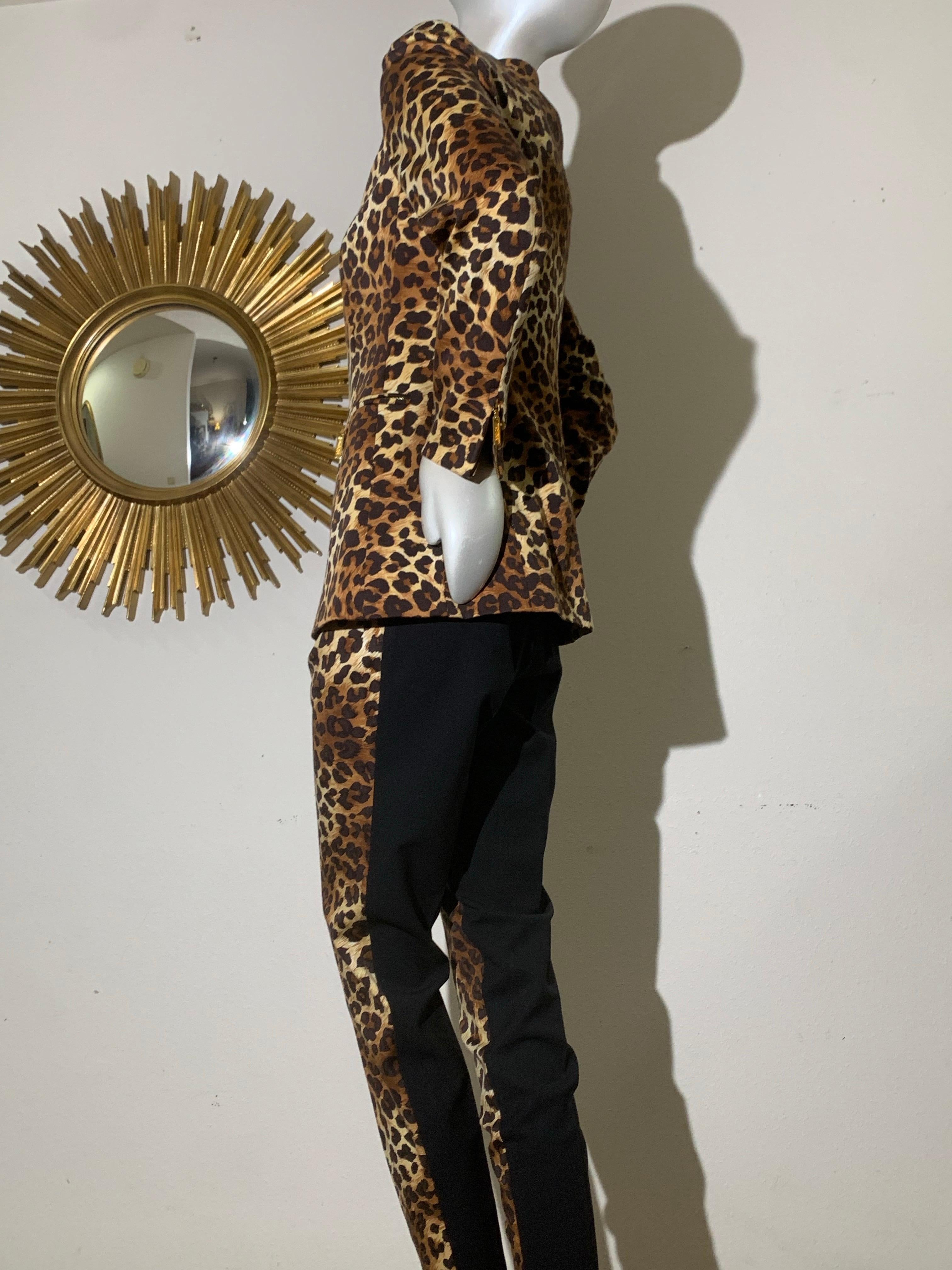 1990er Escada By Margaretha Ley Hosenanzug aus Wolle mit Leopardenmuster und Reißverschlussjacke Damen im Angebot