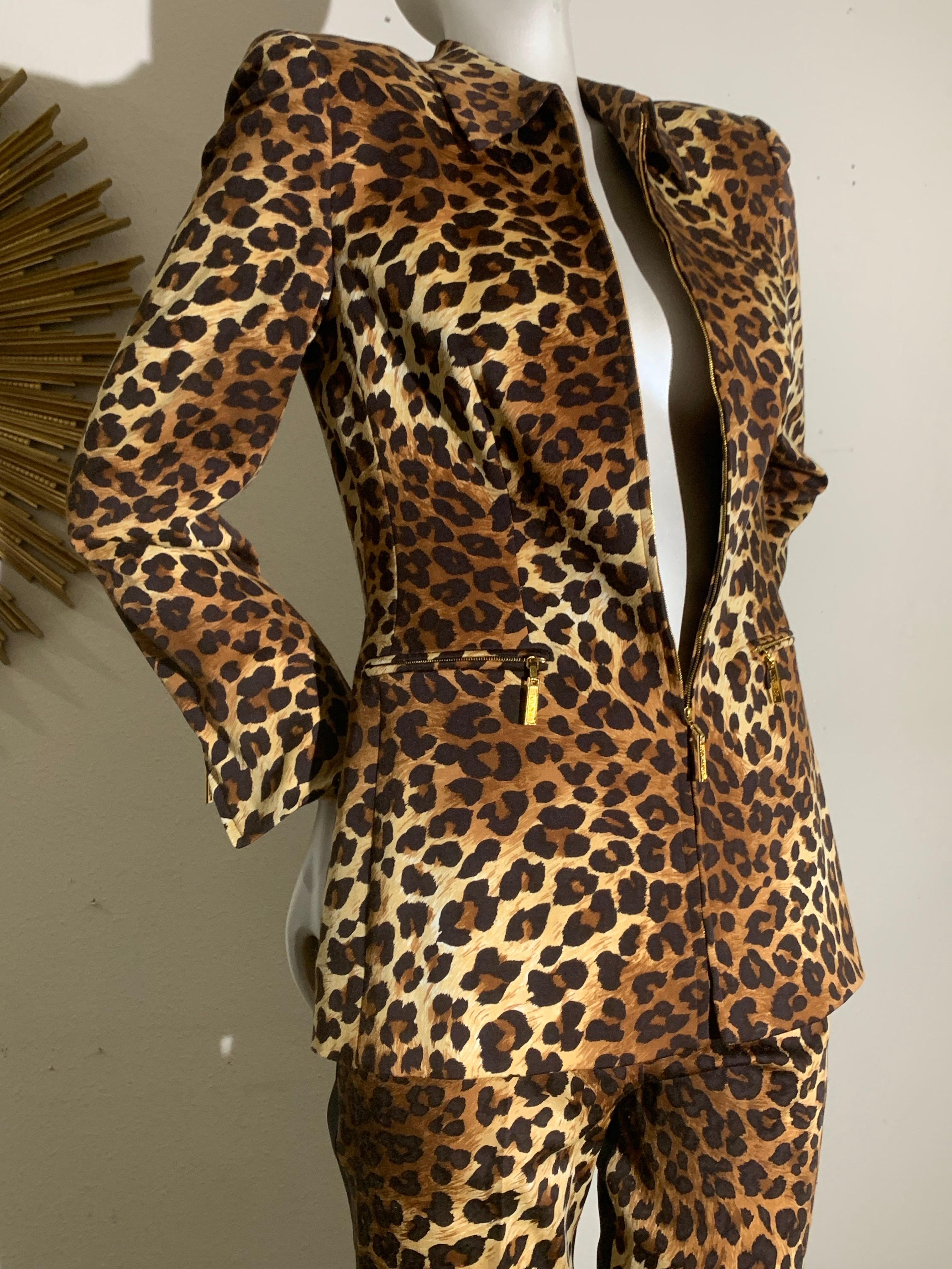 1990er Escada By Margaretha Ley Hosenanzug aus Wolle mit Leopardenmuster und Reißverschlussjacke im Angebot 2