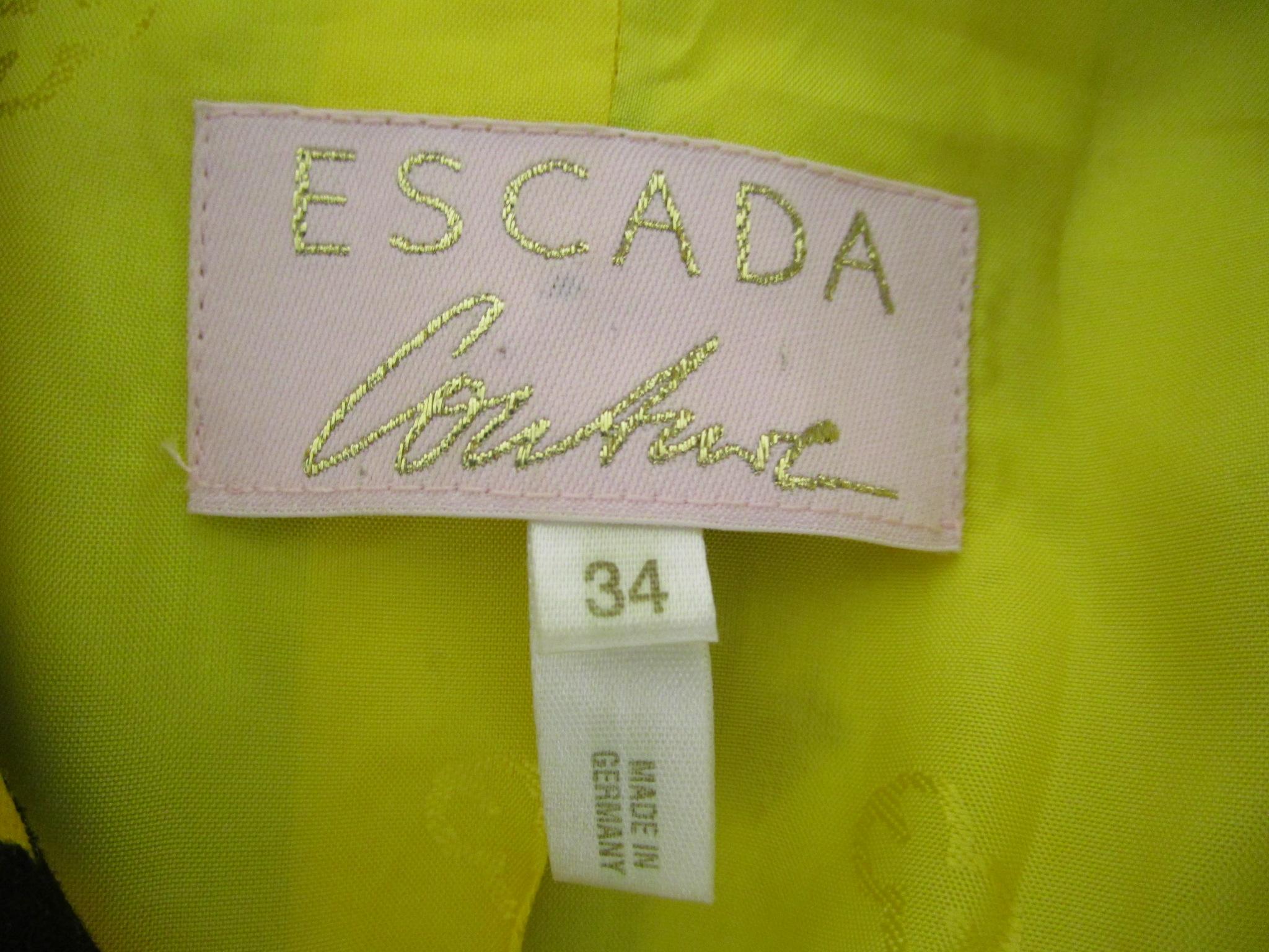 1990s ESCADA 2-Pc Outfit Skirt & Blazer Jacket Yellow Green Black Sz 34/36 For Sale 6