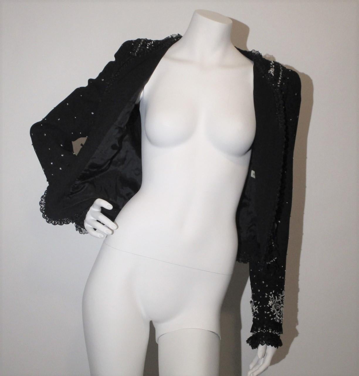 1990s ESCADA Couture Jacket Black & White Beaded Sequin Lace Sz 36 For Sale 6
