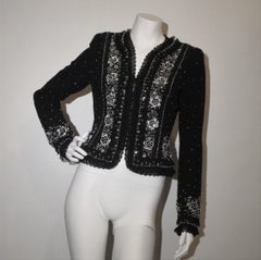 1990s ESCADA Couture Jacket Black & White Beaded Sequin Lace Sz 36