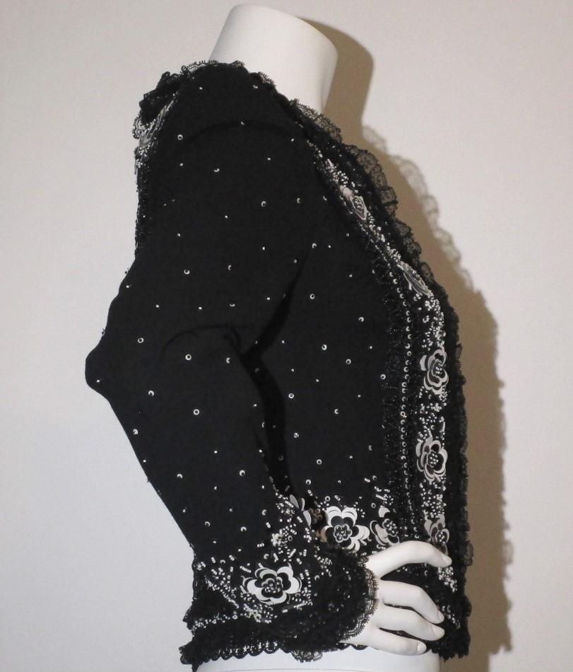 1990s ESCADA Couture Jacket Black & White Beaded Sequin Lace Sz 36 For Sale 3