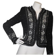 Vintage 1990s ESCADA Couture Jacket Black & White Beaded Sequin Lace Sz 36