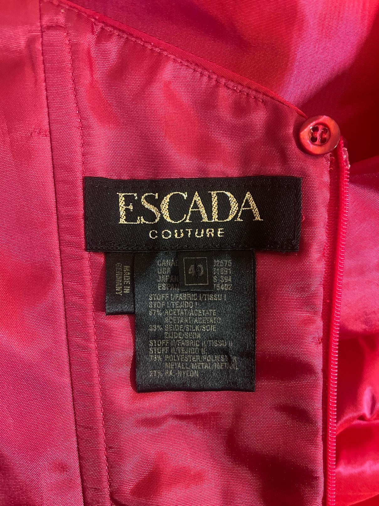 1990 Escada Couture - Robe en taffetas de soie rouge et dentelle métallique en vente 2