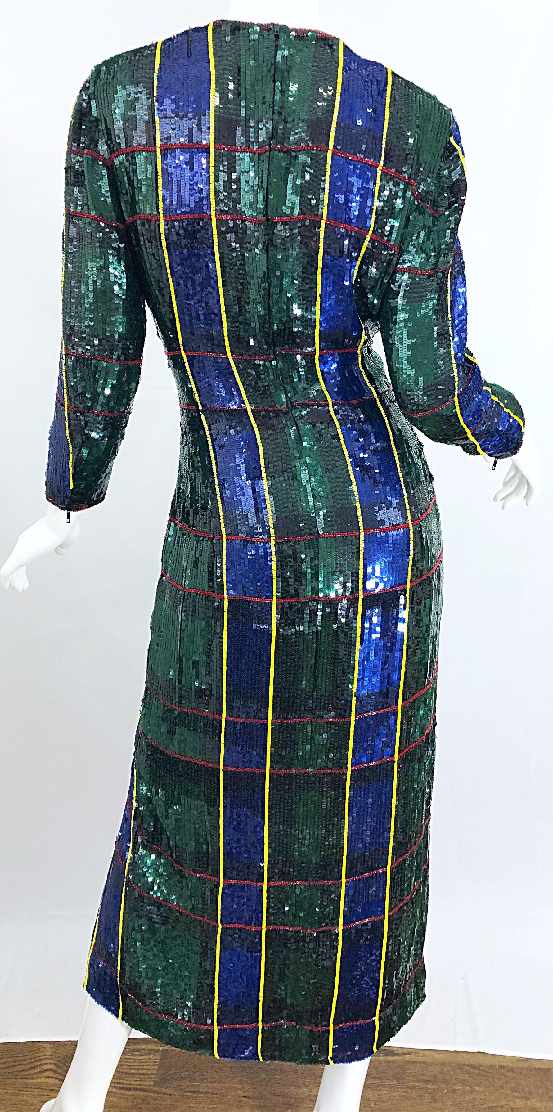 1990s Escada Couture Tartan Plaid Fully Sequined Silk Vintage 90s Evening Gown 2