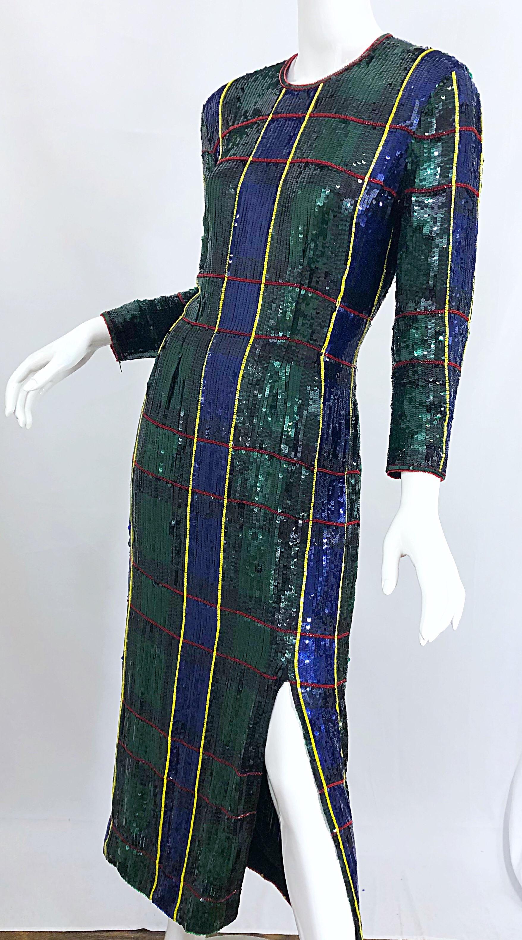 1990s Escada Couture Tartan Plaid Fully Sequined Silk Vintage 90s Evening Gown 3