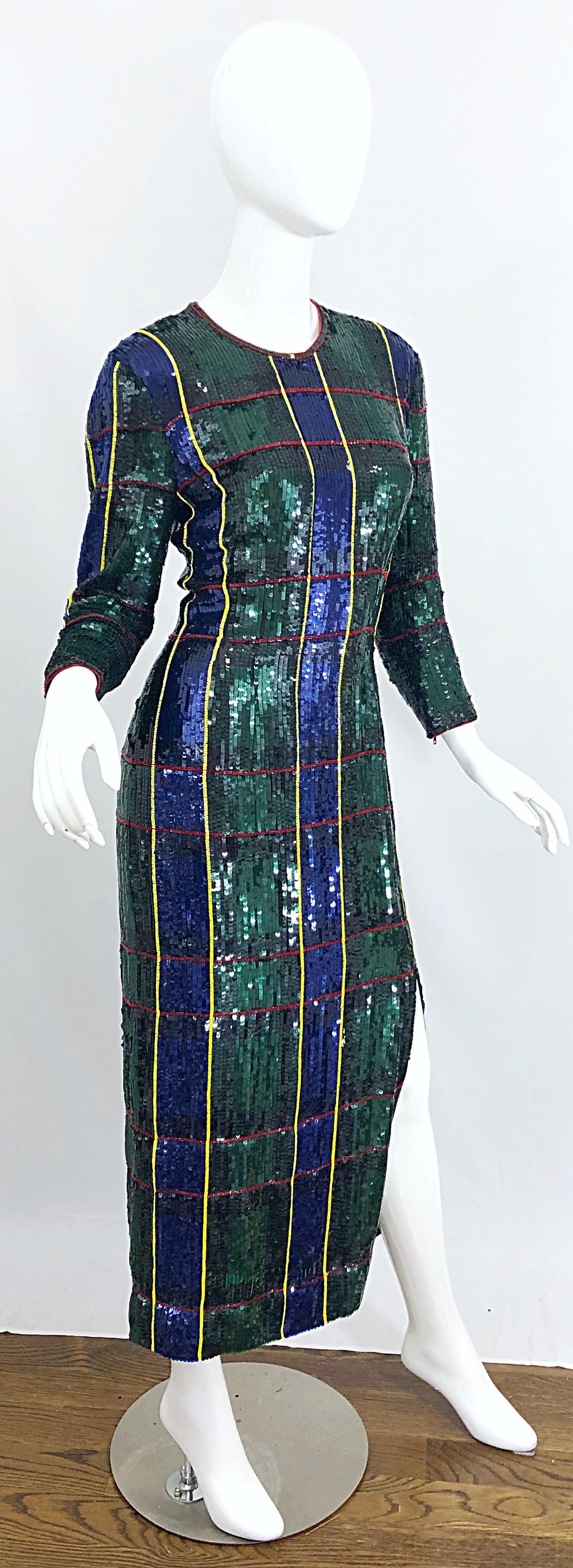 1990s Escada Couture Tartan Plaid Fully Sequined Silk Vintage 90s Evening Gown 4