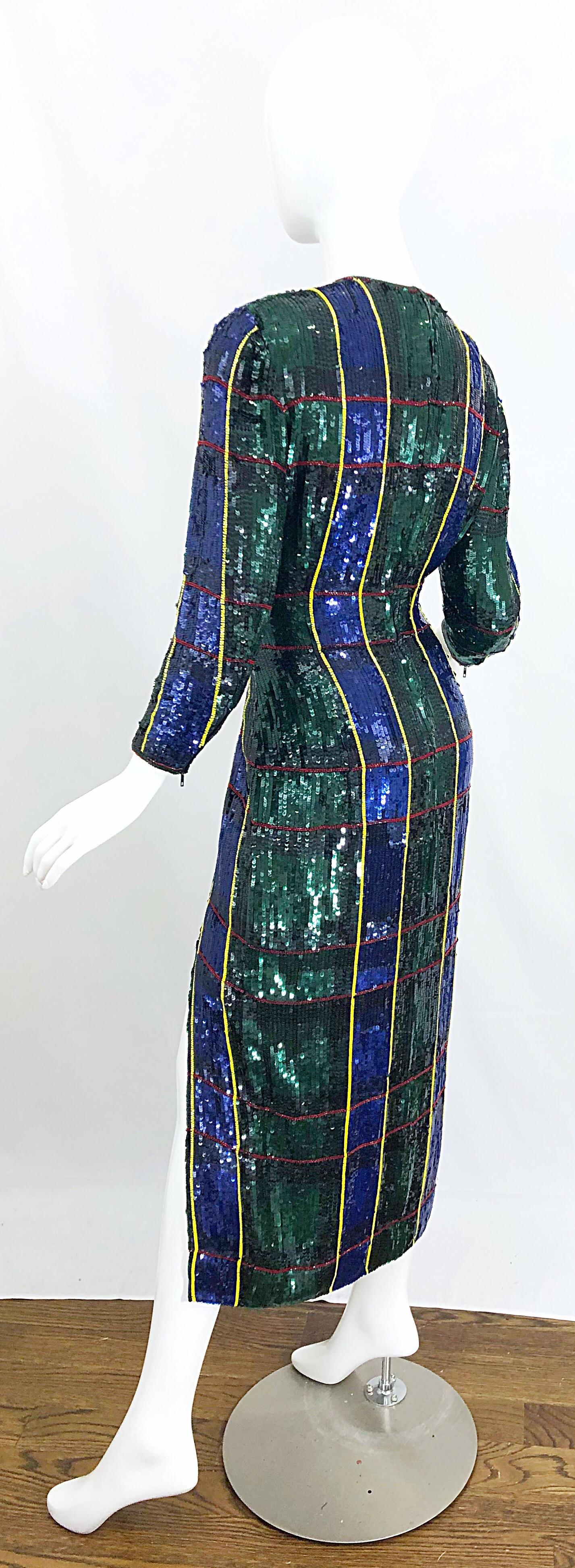1990s Escada Couture Tartan Plaid Fully Sequined Silk Vintage 90s Evening Gown 5