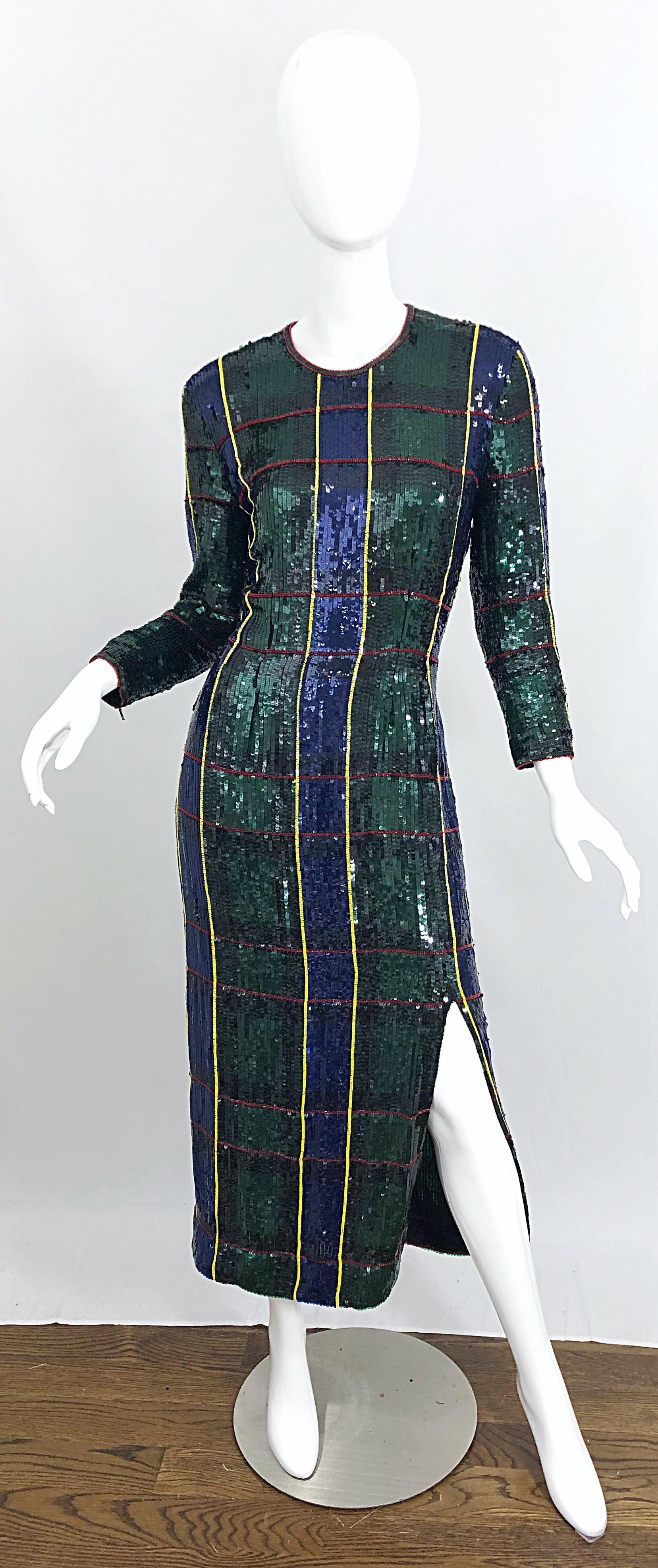 1990s Escada Couture Tartan Plaid Fully Sequined Silk Vintage 90s Evening Gown 6