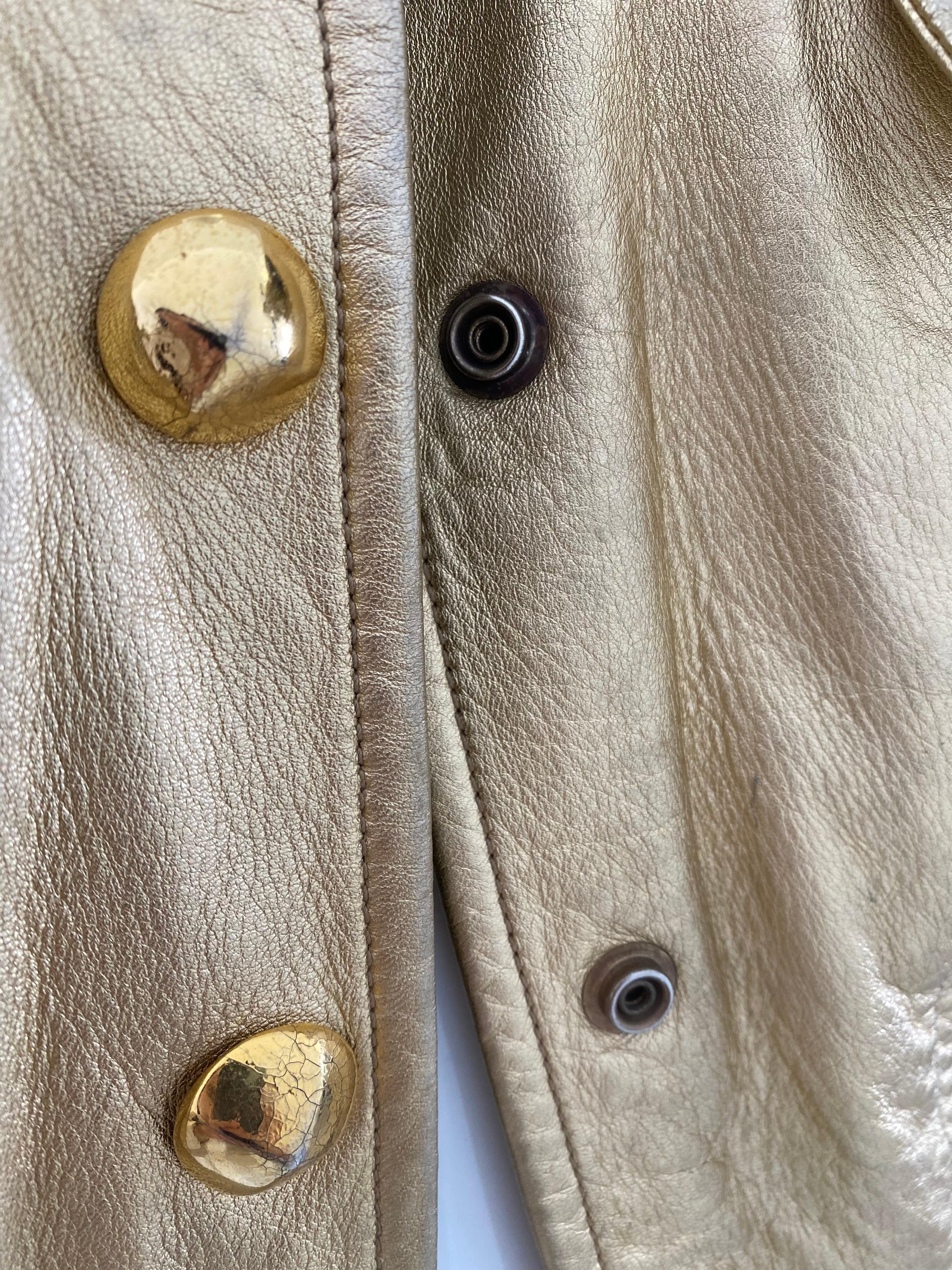 1990s Escada Gold Leather Bomber Jacket For Sale 6