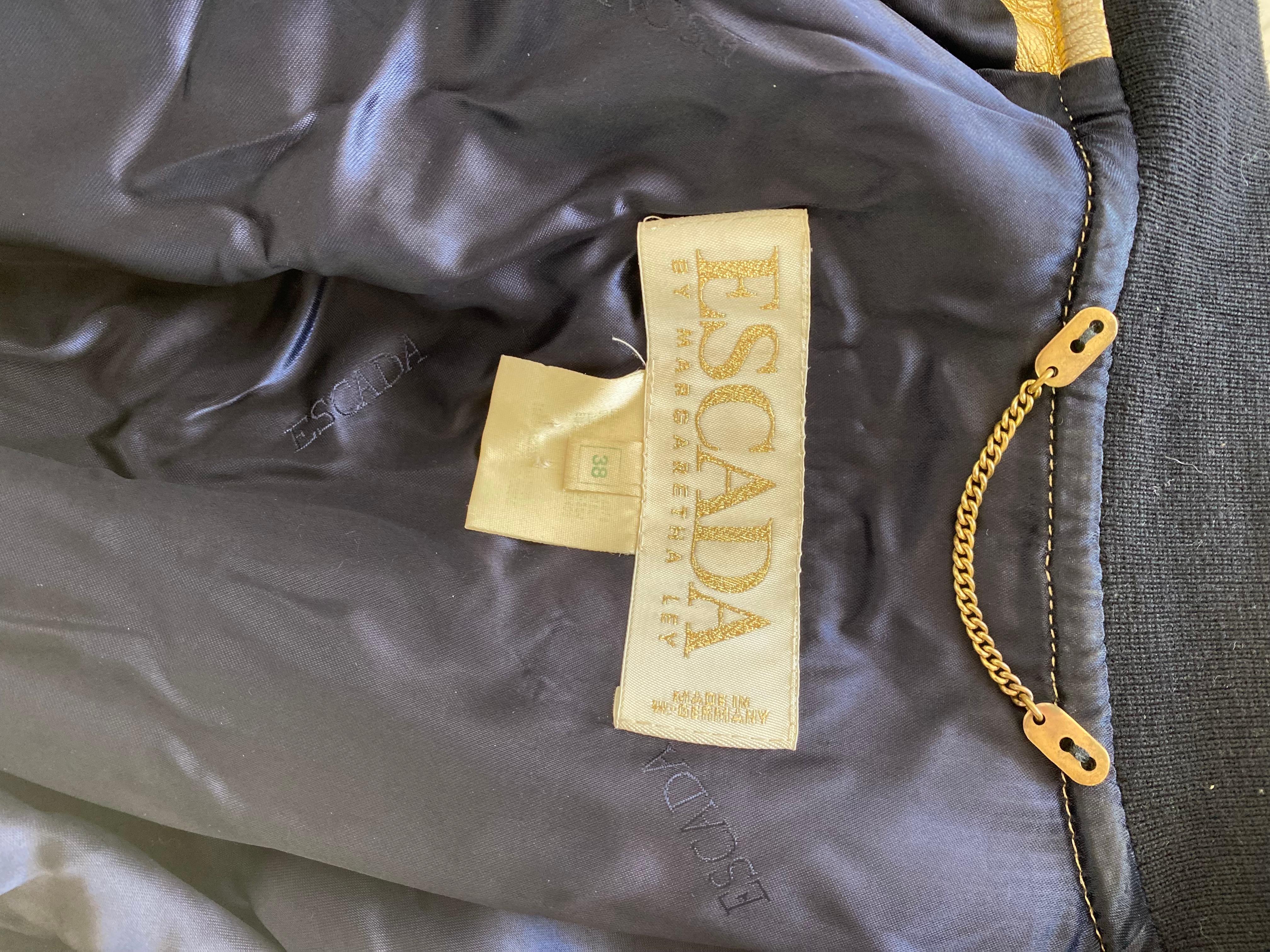 1990s Escada Gold Leather Bomber Jacket For Sale 7