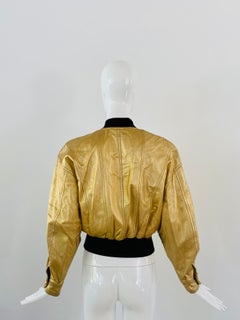 1990s Escada Gold Leather Bomber Jacket