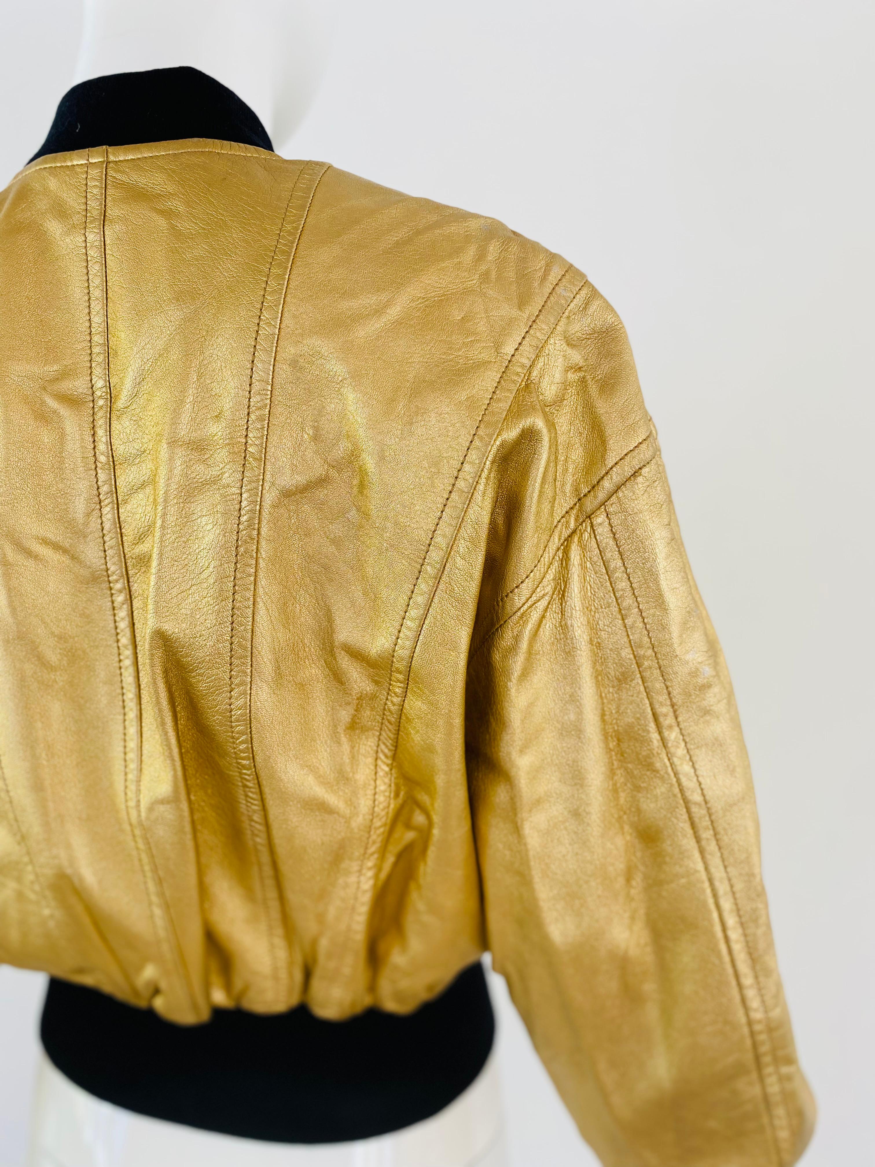 1990s Escada Gold Leather Bomber Jacket In Fair Condition For Sale In Miami, FL