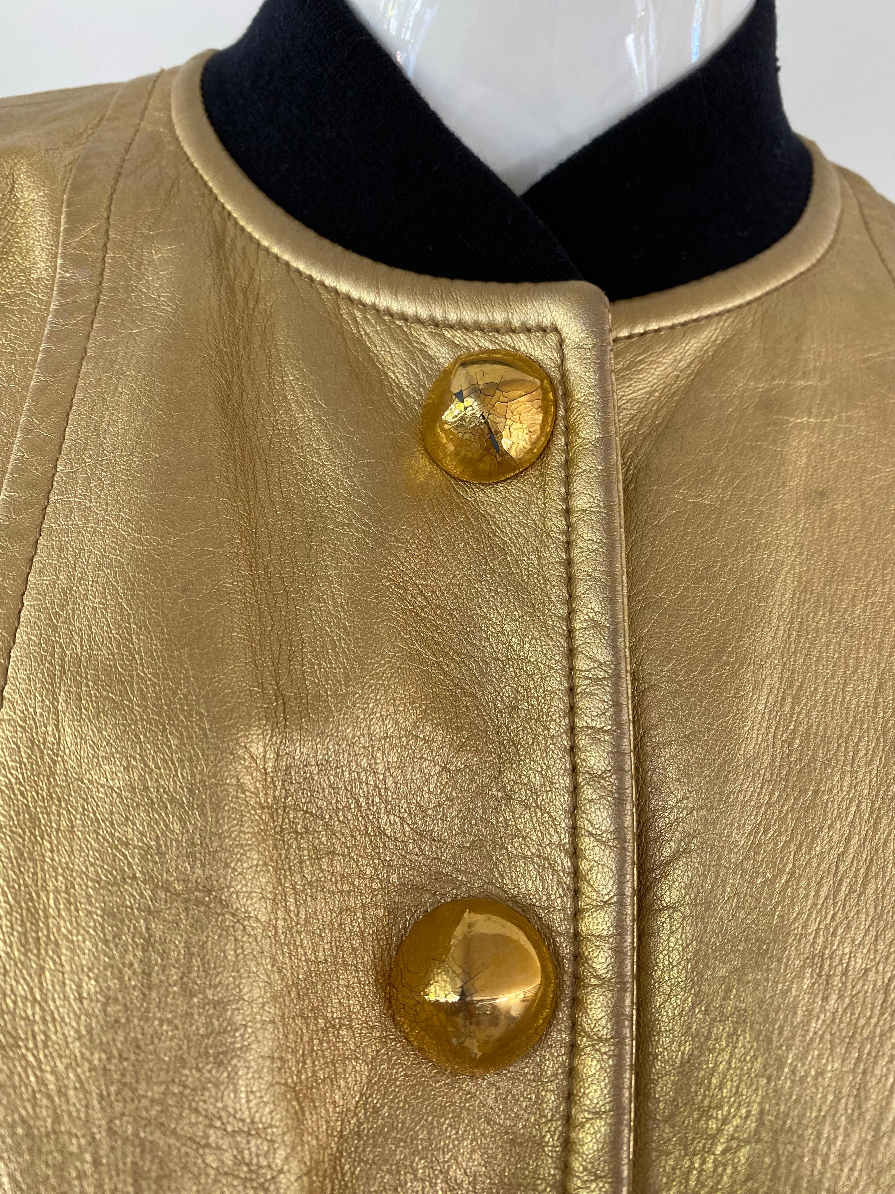 1990s Escada Gold Leather Bomber Jacket For Sale 1