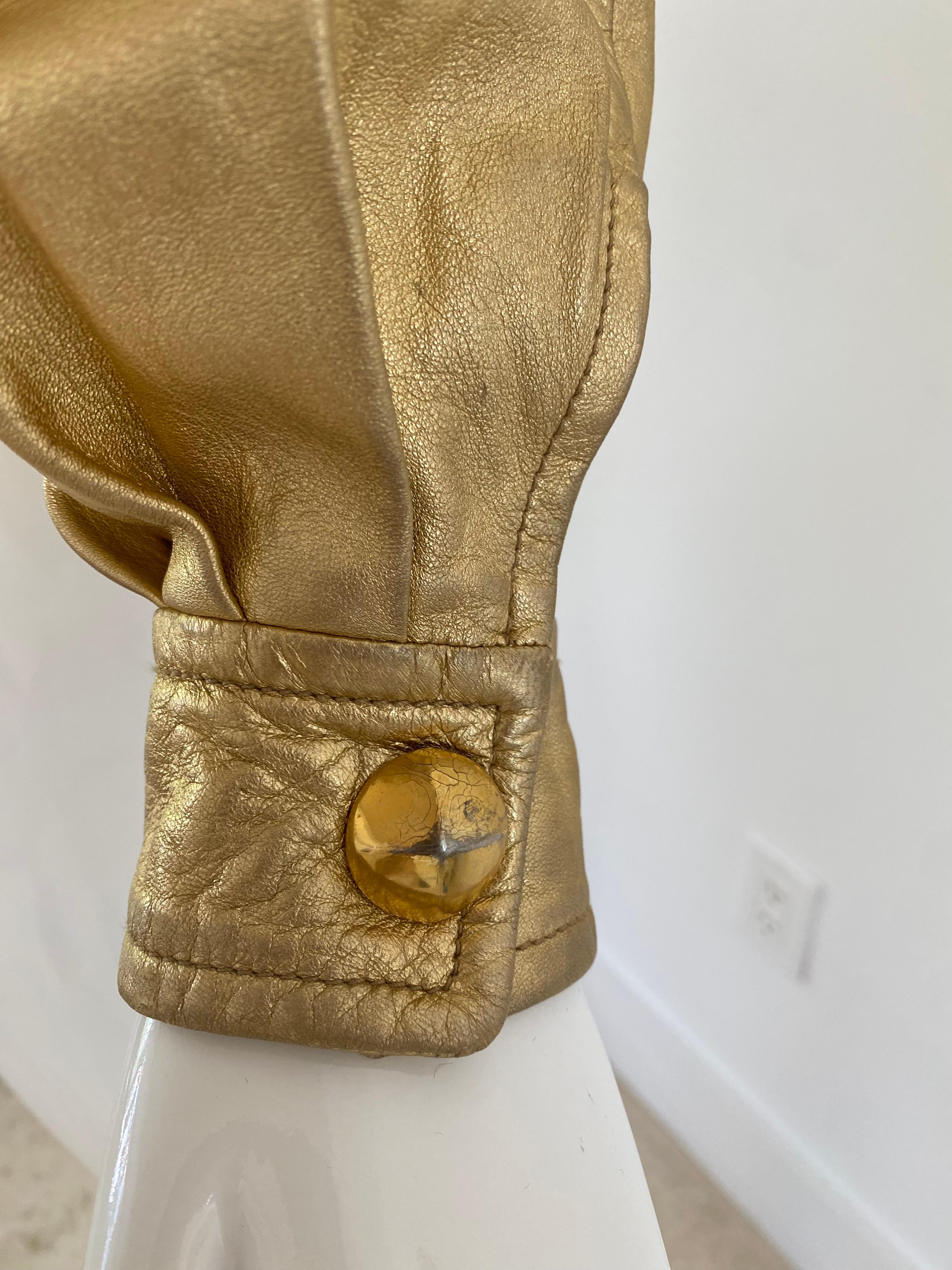 1990s Escada Gold Leather Bomber Jacket For Sale 3