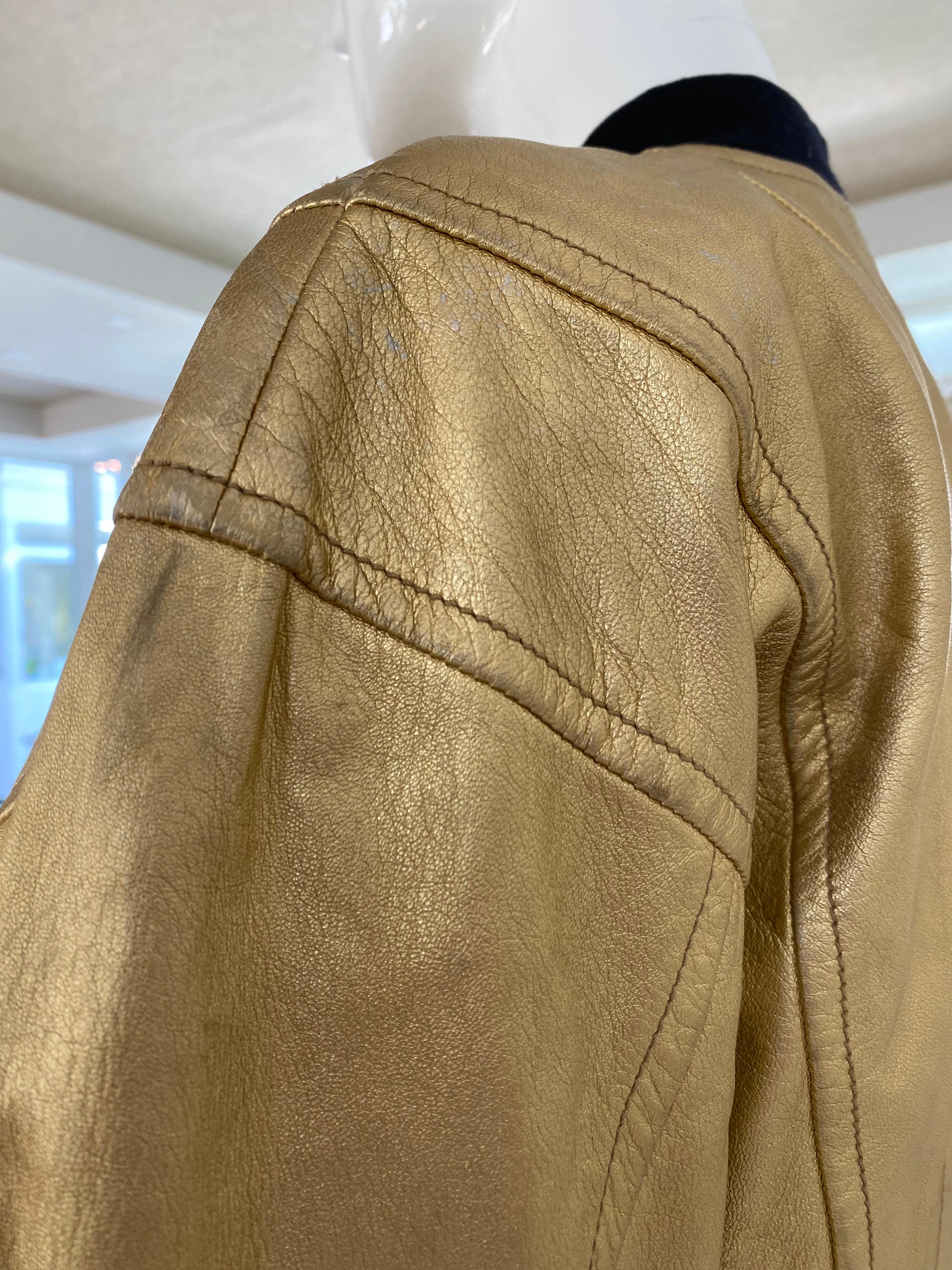 1990s Escada Gold Leather Bomber Jacket For Sale 4