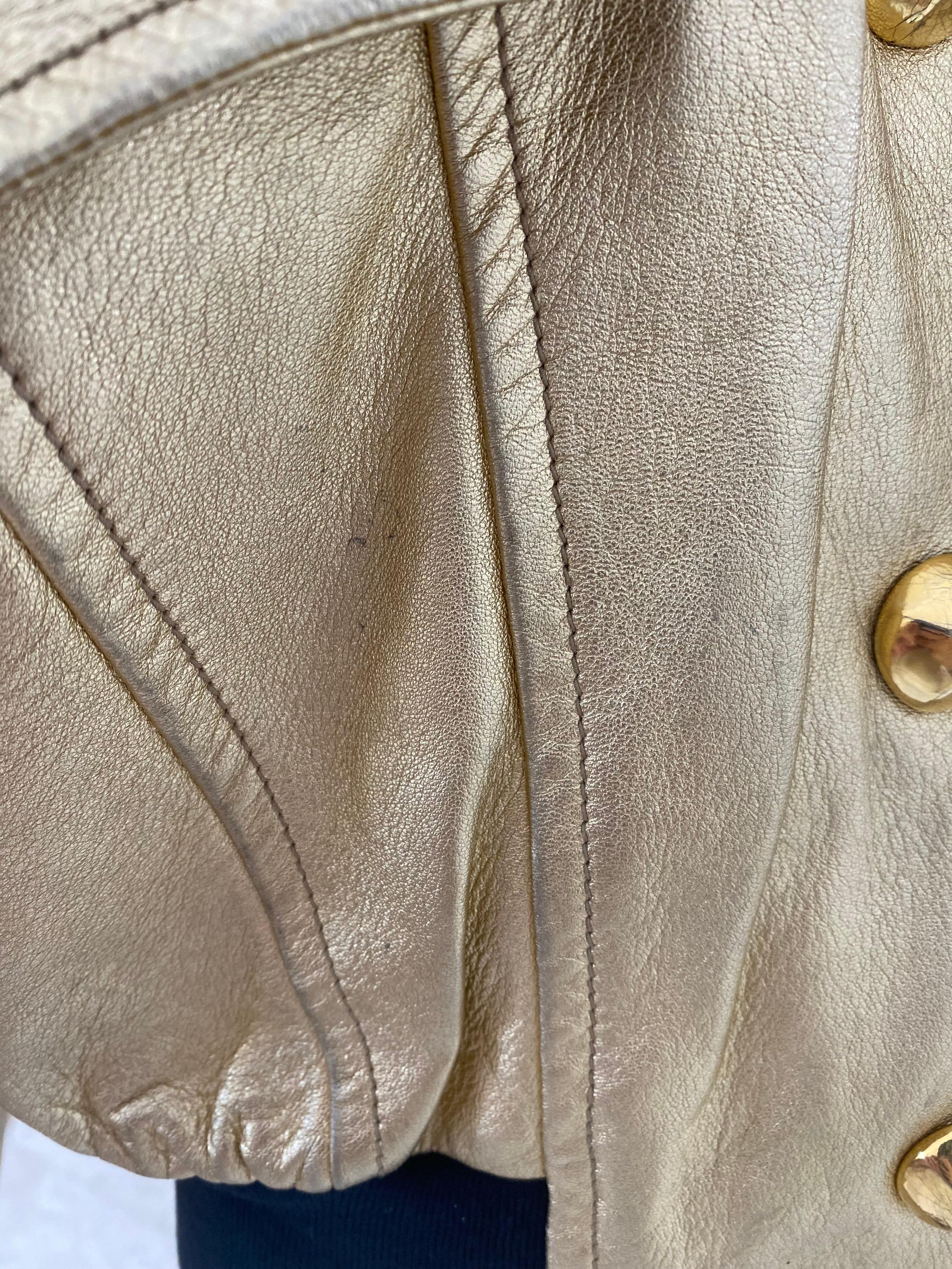 1990s Escada Gold Leather Bomber Jacket For Sale 5