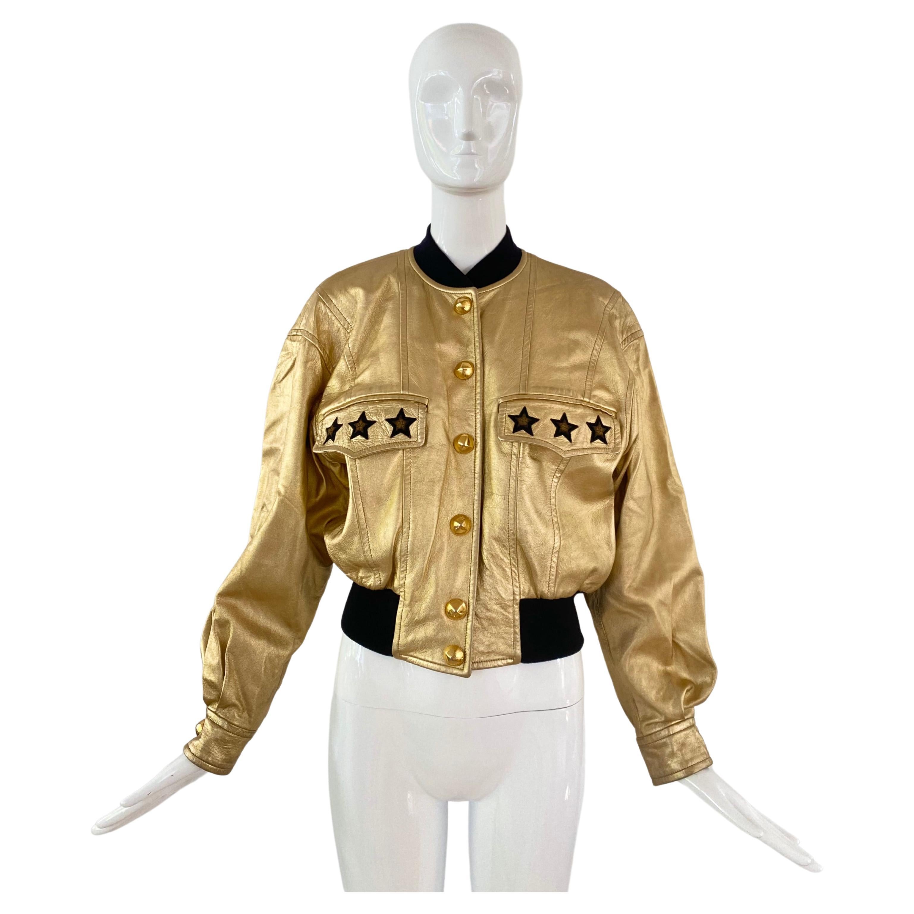 1990s Escada Gold Leather Bomber Jacket For Sale at 1stDibs