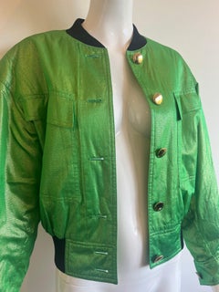 1990s Escada Green Metallic Heart Bomber