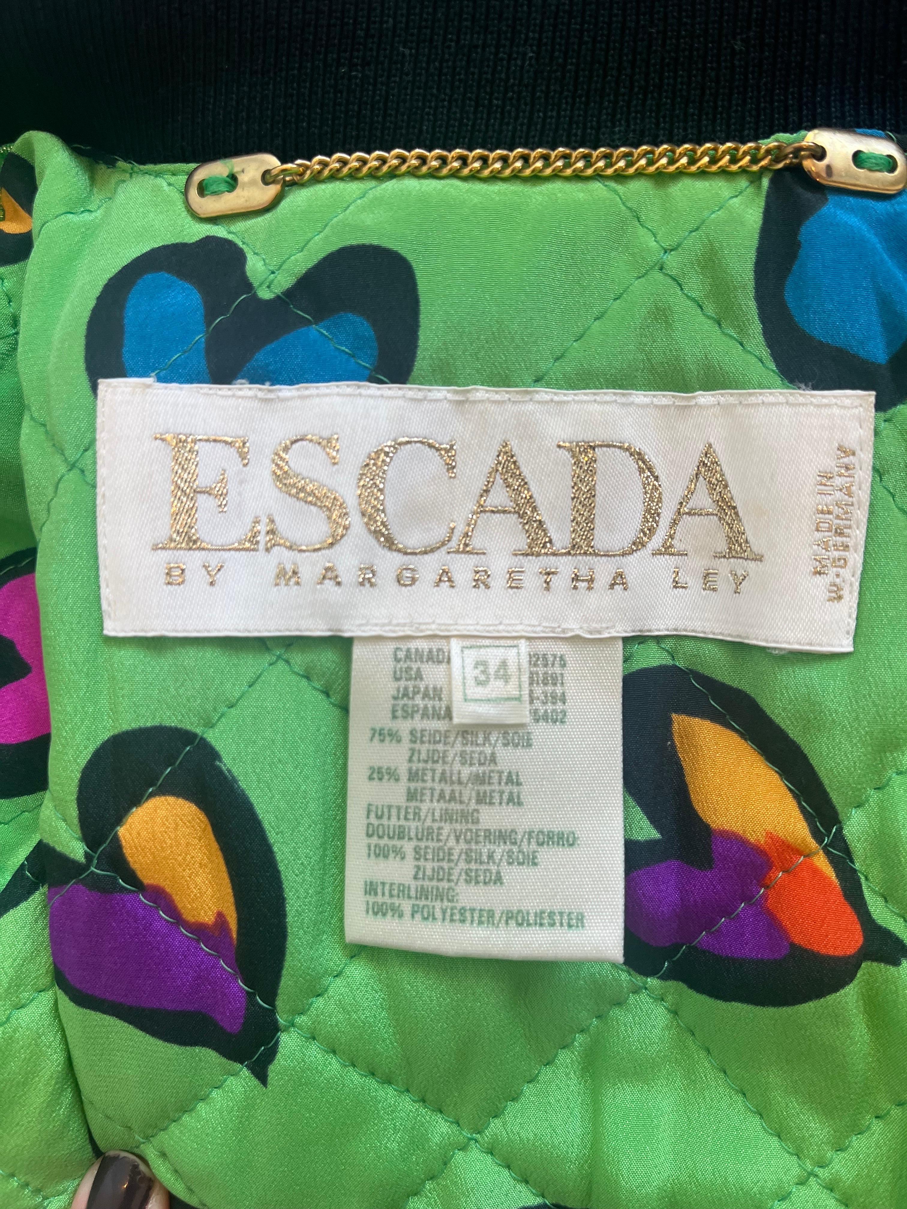 1990s Escada Green Metallic Heart Bomber For Sale 1