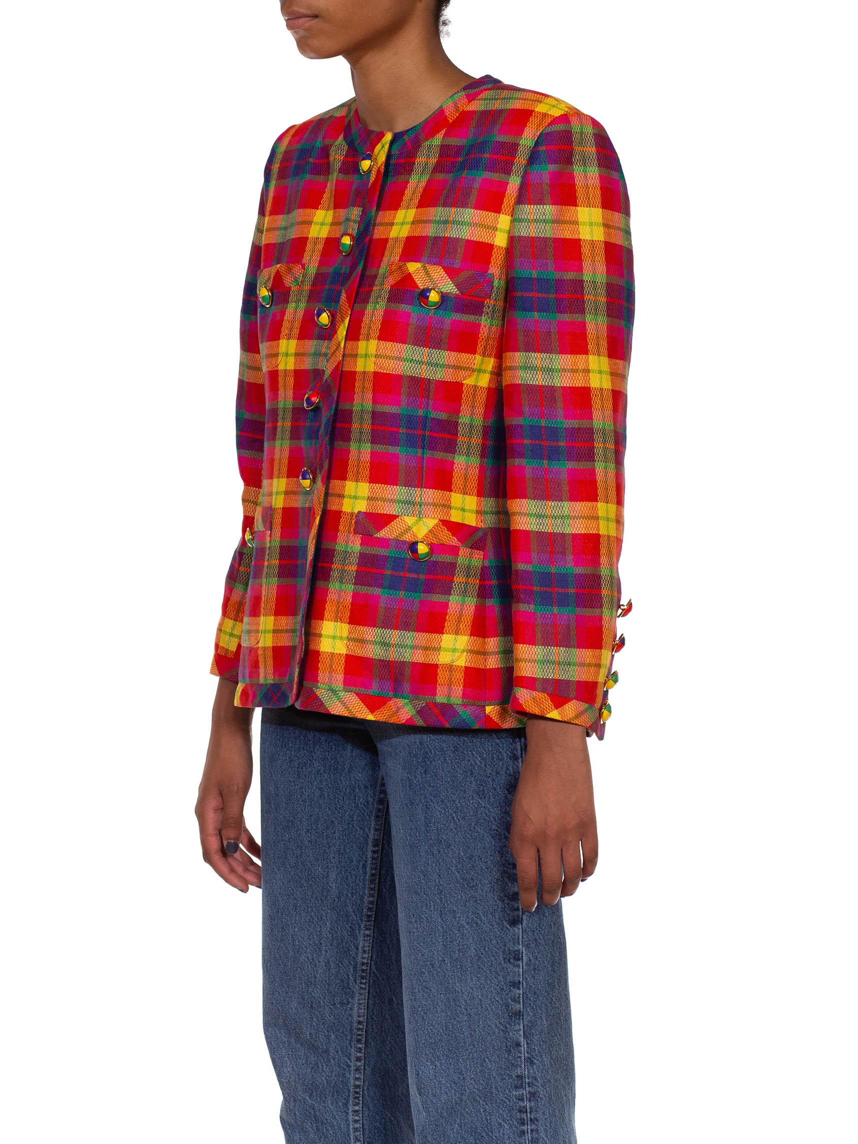 1990S ESCADA Multicolor Linen Plaid Jacket 2