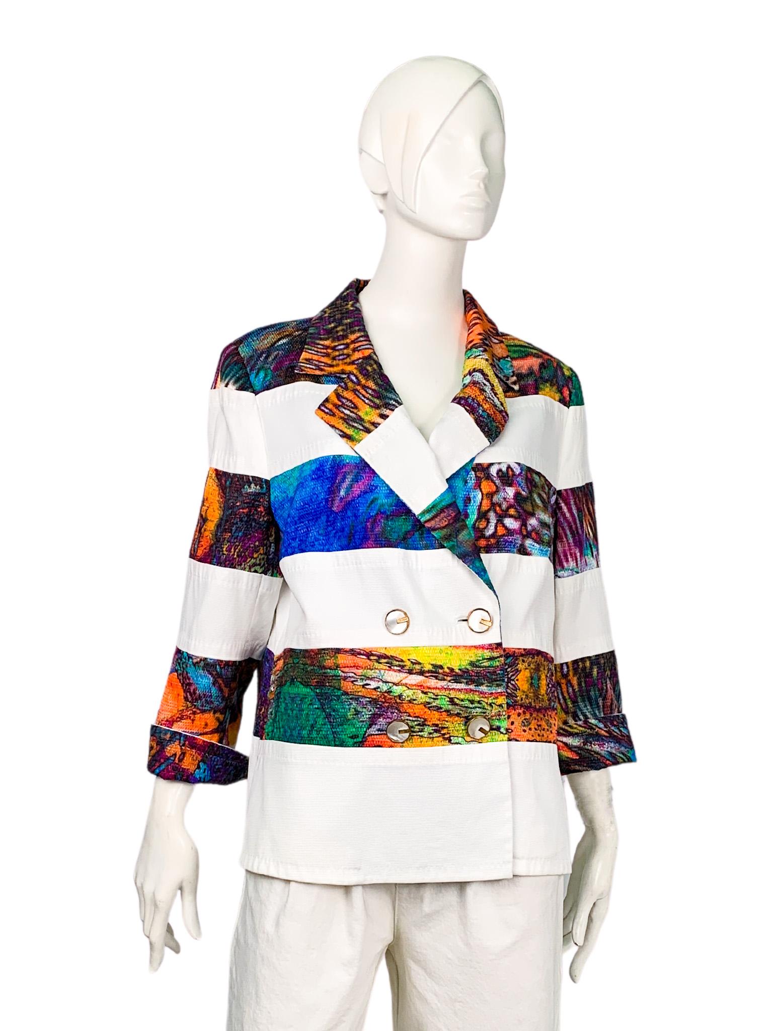1990s Escada multicolour patchwork striped animal print structured blazer 6