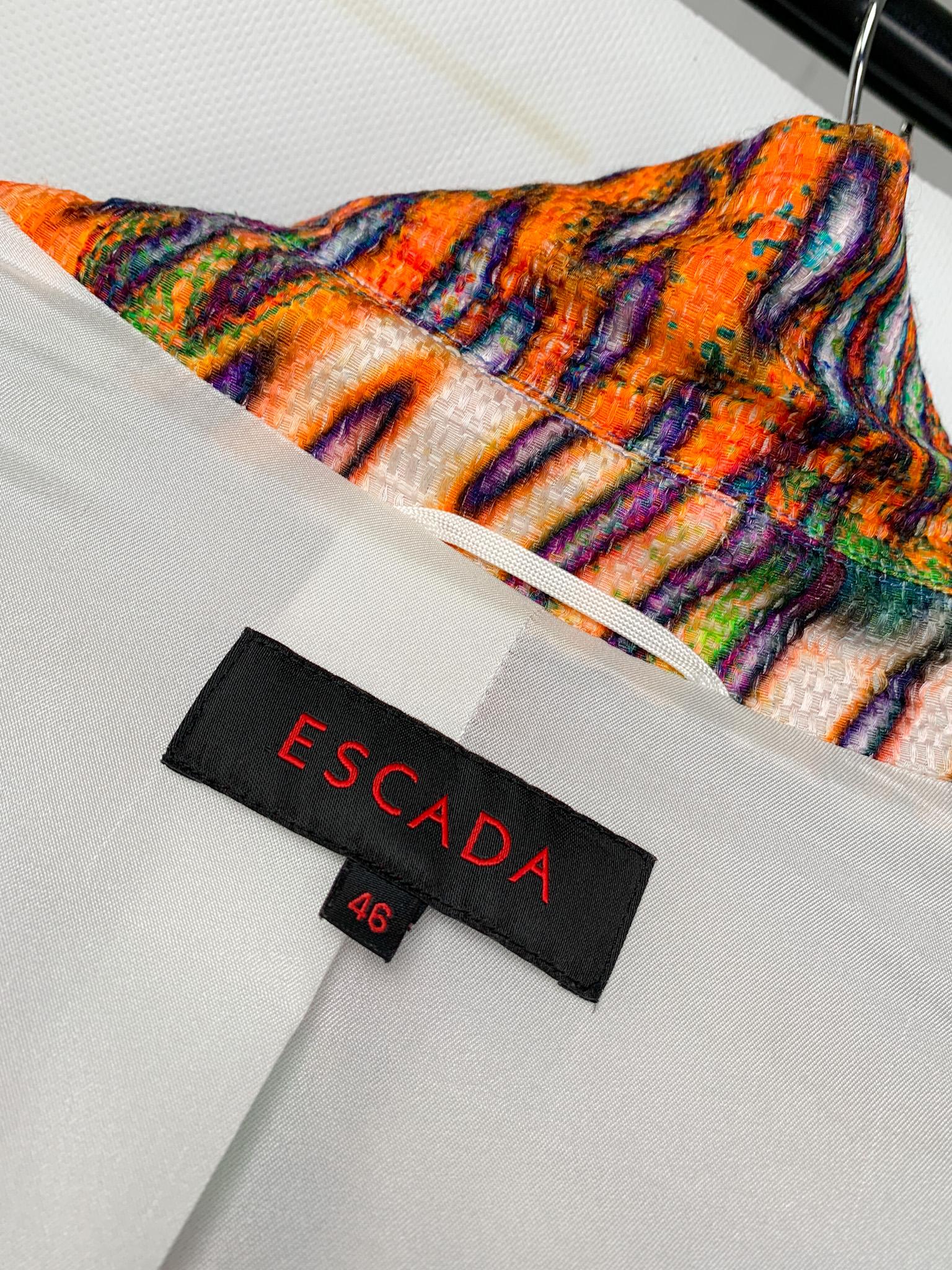 1990s Escada multicolour patchwork striped animal print structured blazer 8