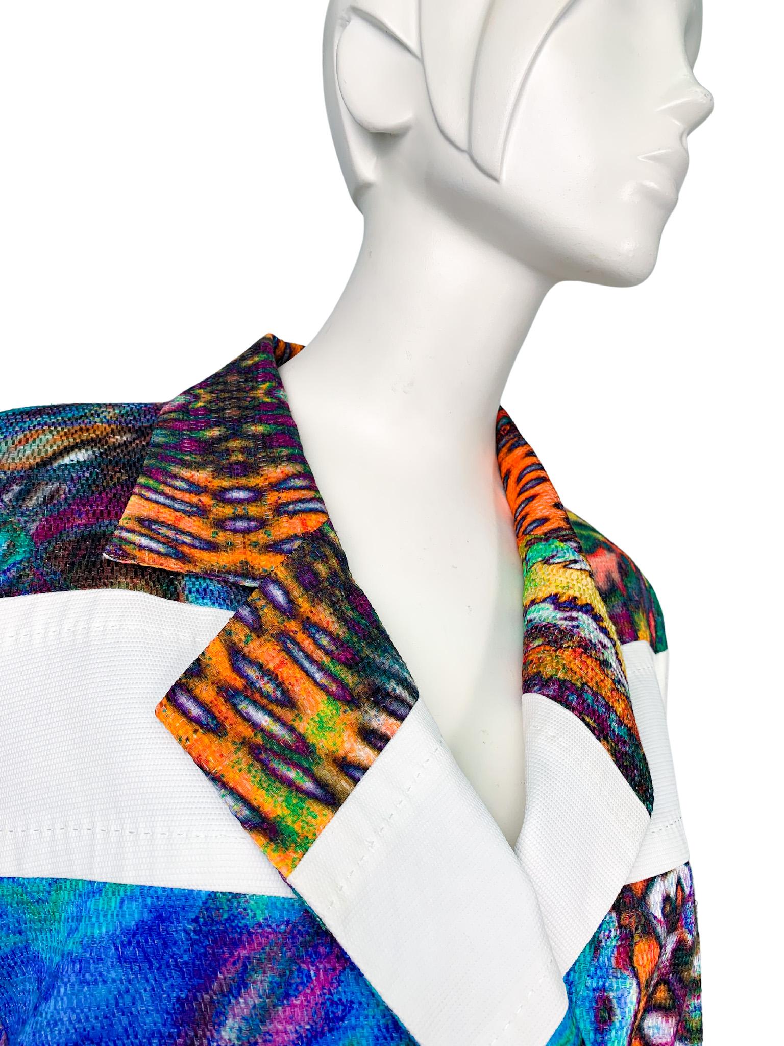 Women's or Men's 1990s Escada multicolour patchwork striped animal print structured blazer