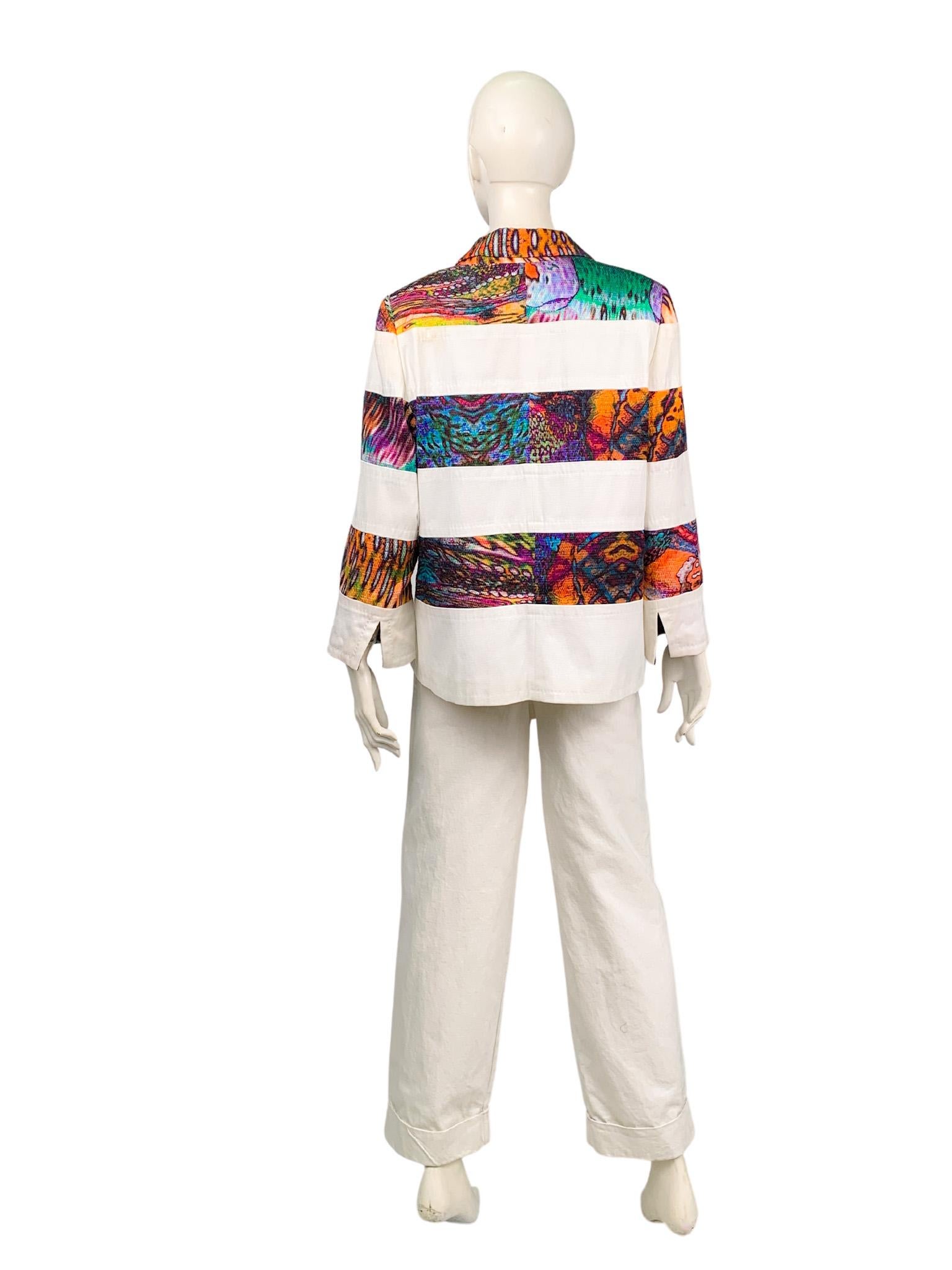 1990s Escada multicolour patchwork striped animal print structured blazer 4