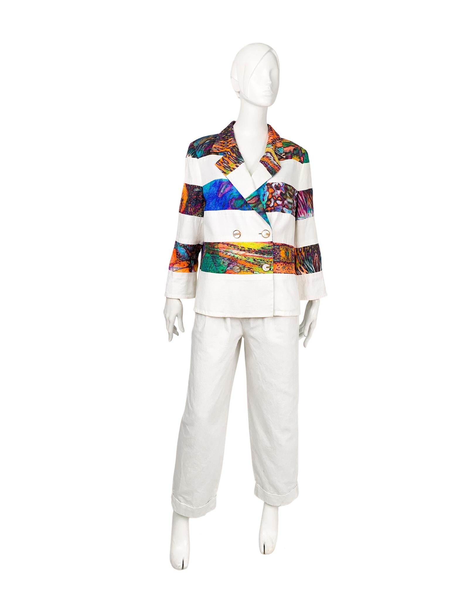 1990s Escada multicolour patchwork striped animal print structured blazer 5