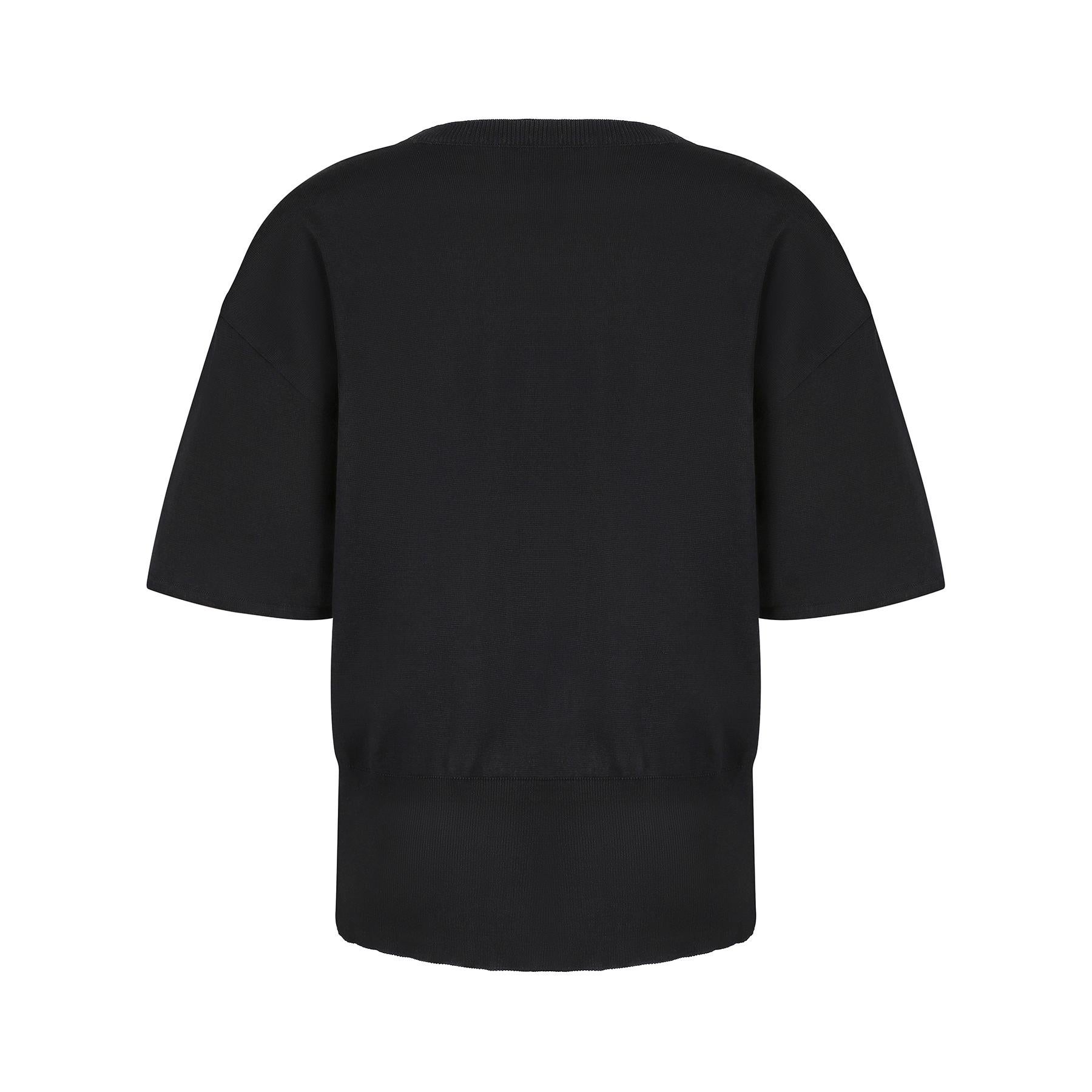Black 1990s Escada Navy Embroidered Fruit Salad Top For Sale