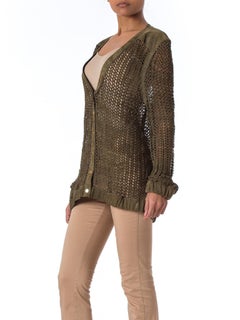 1990S Escada Olive Green Suede "Knit" Cardigan Jacket