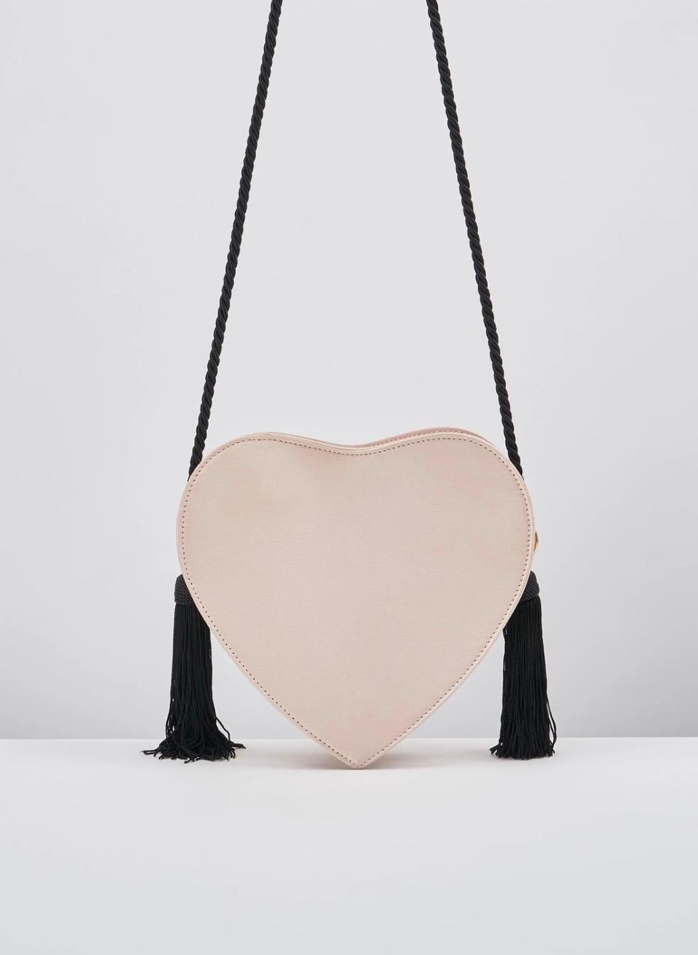 White 1990s Escada Pink Silk Heart Bag with Tassels