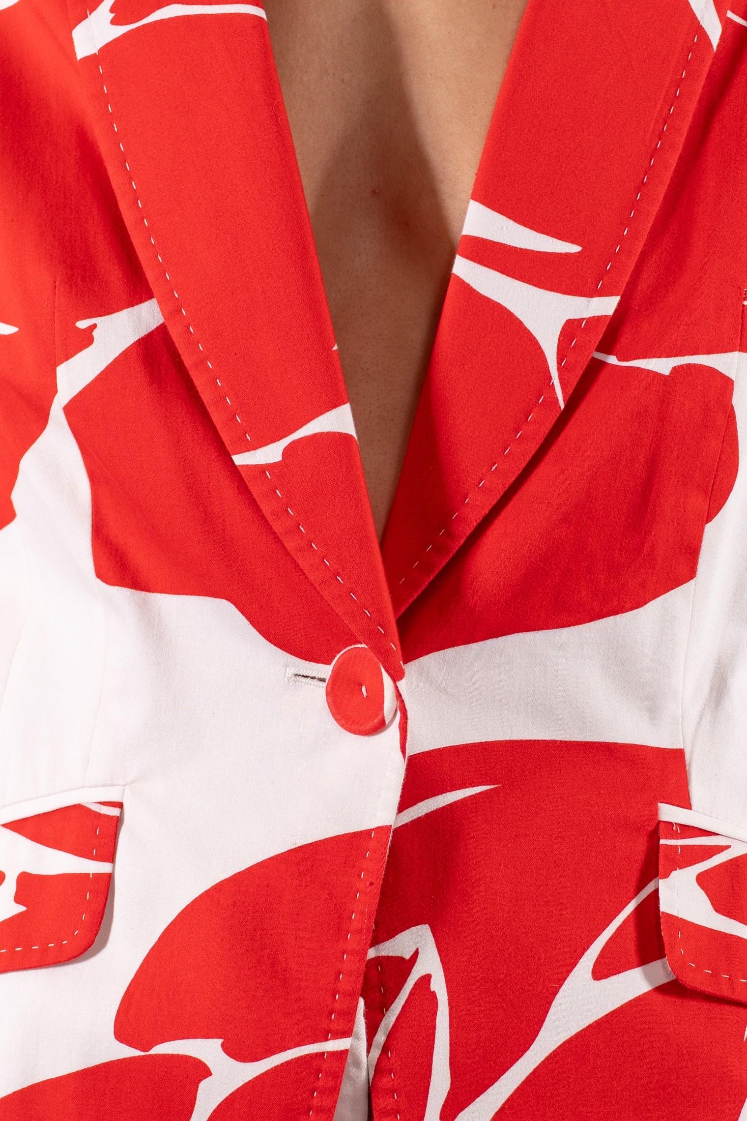 1990S Escada Red & White Floral Cotton Pant Suit For Sale 7