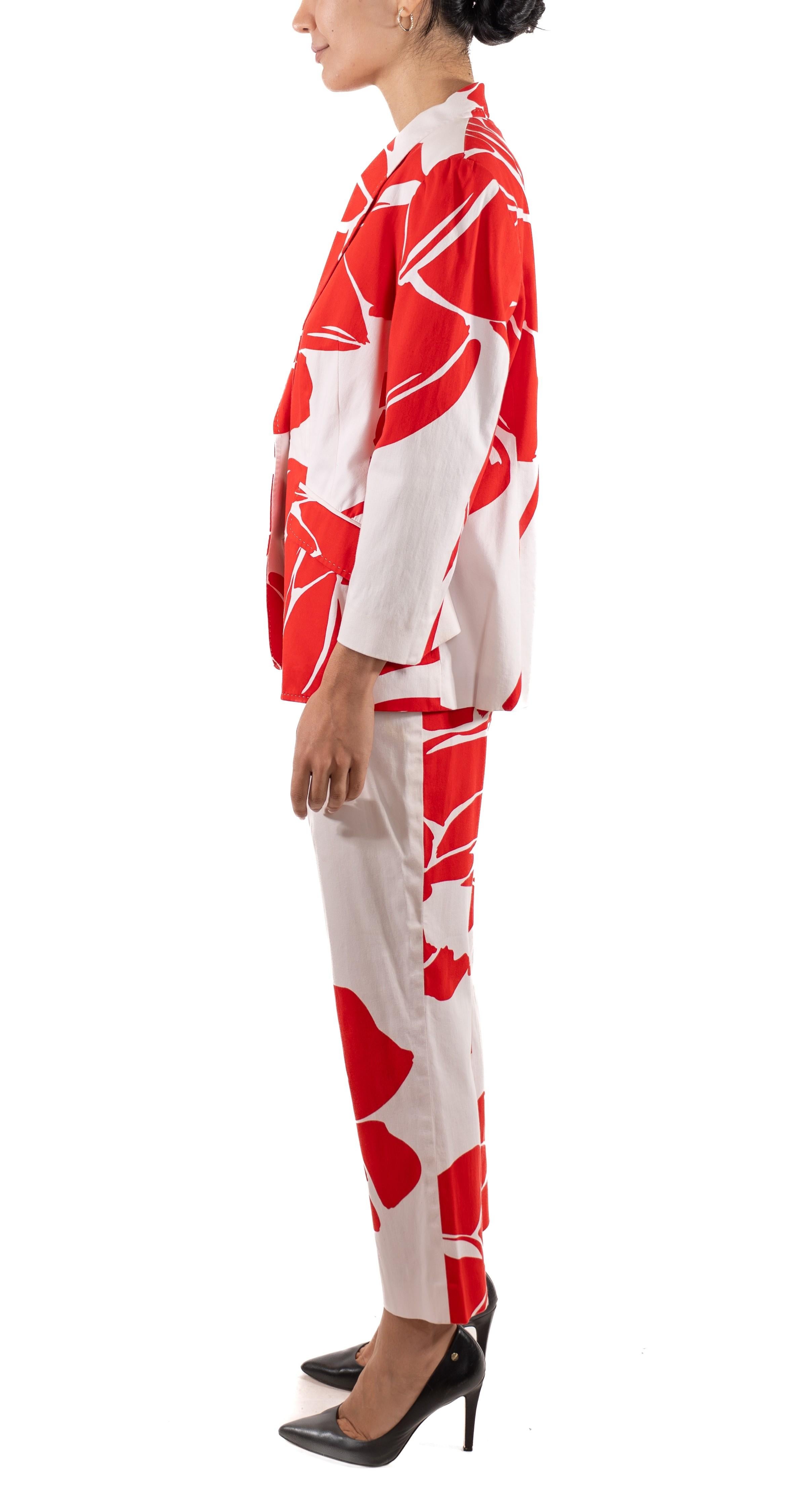 Women's 1990S Escada Red & White Floral Cotton Pant Suit For Sale
