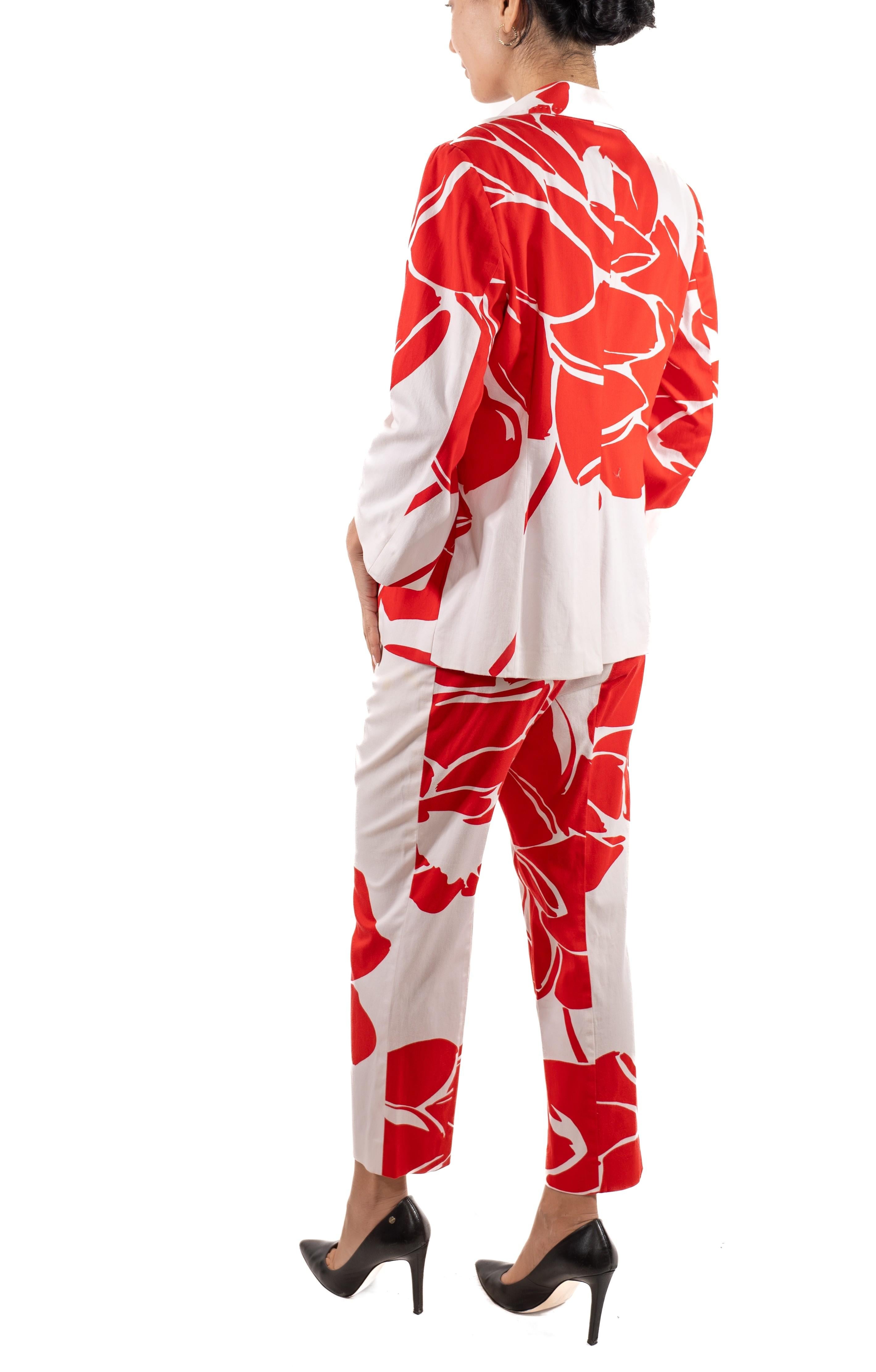 1990S Escada Red & White Floral Cotton Pant Suit For Sale 4