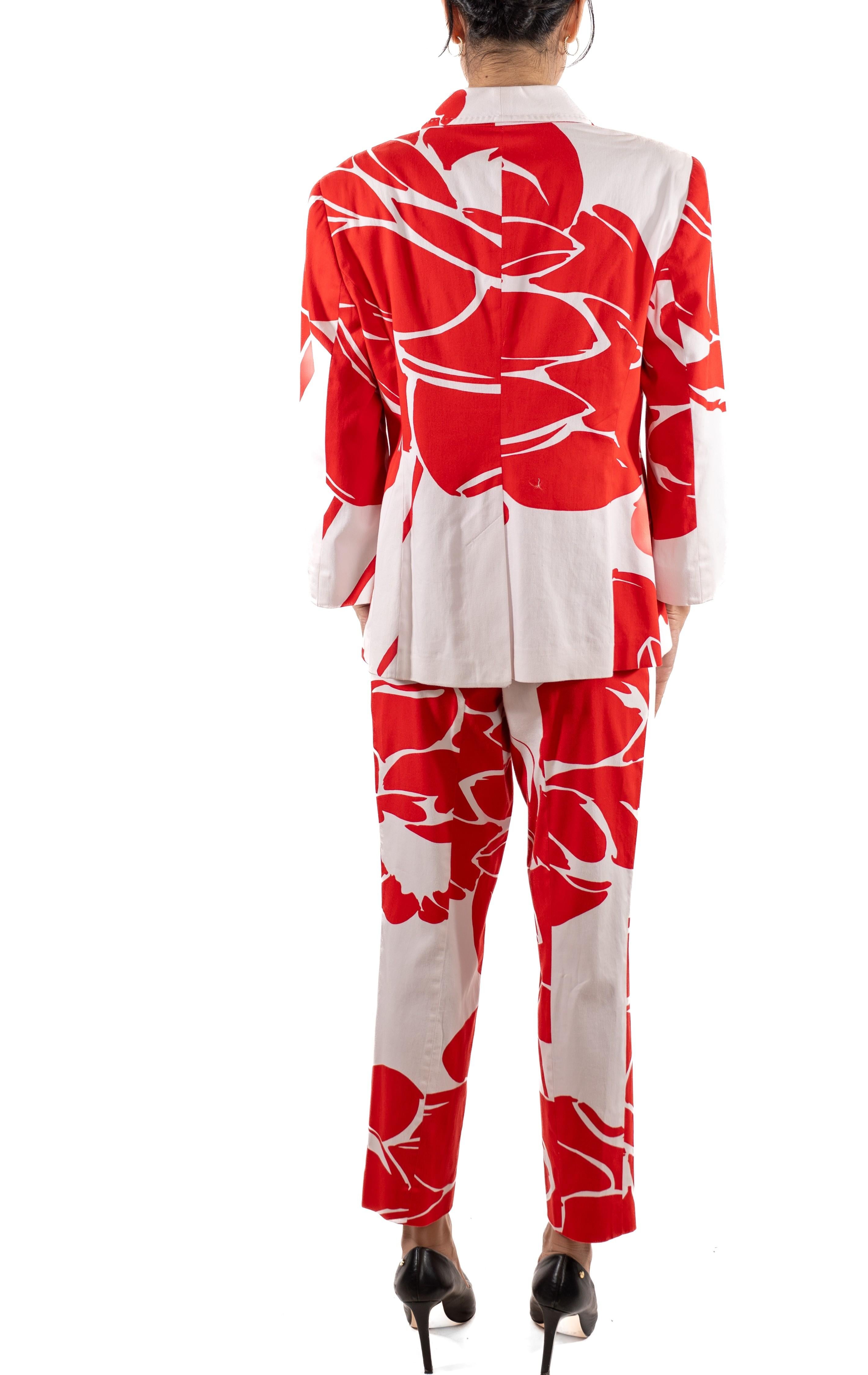 1990S Escada Red & White Floral Cotton Pant Suit For Sale 5