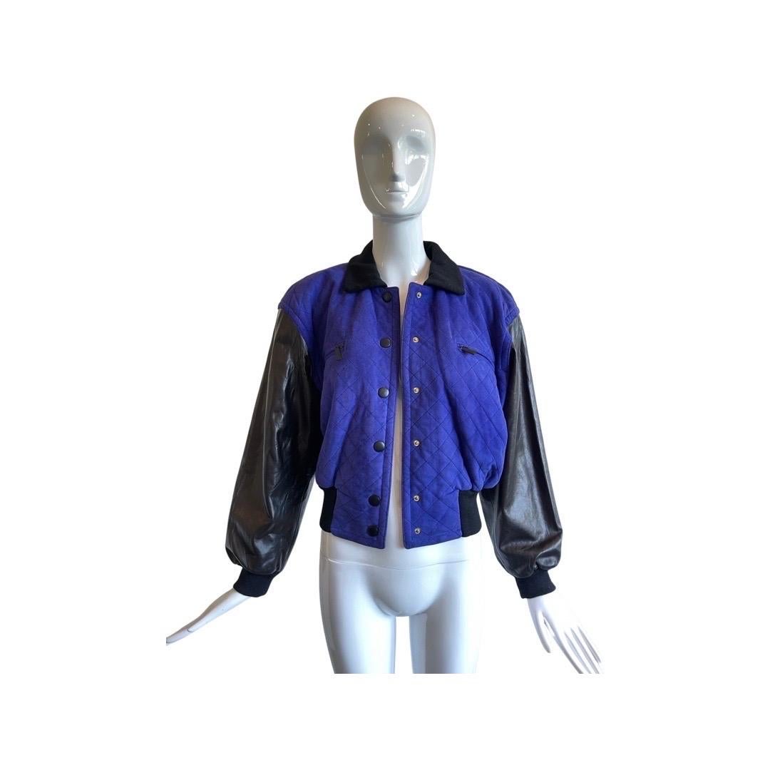 1990s Escada Royal Blue Suede and Leather Bomber  In Good Condition For Sale In Miami, FL
