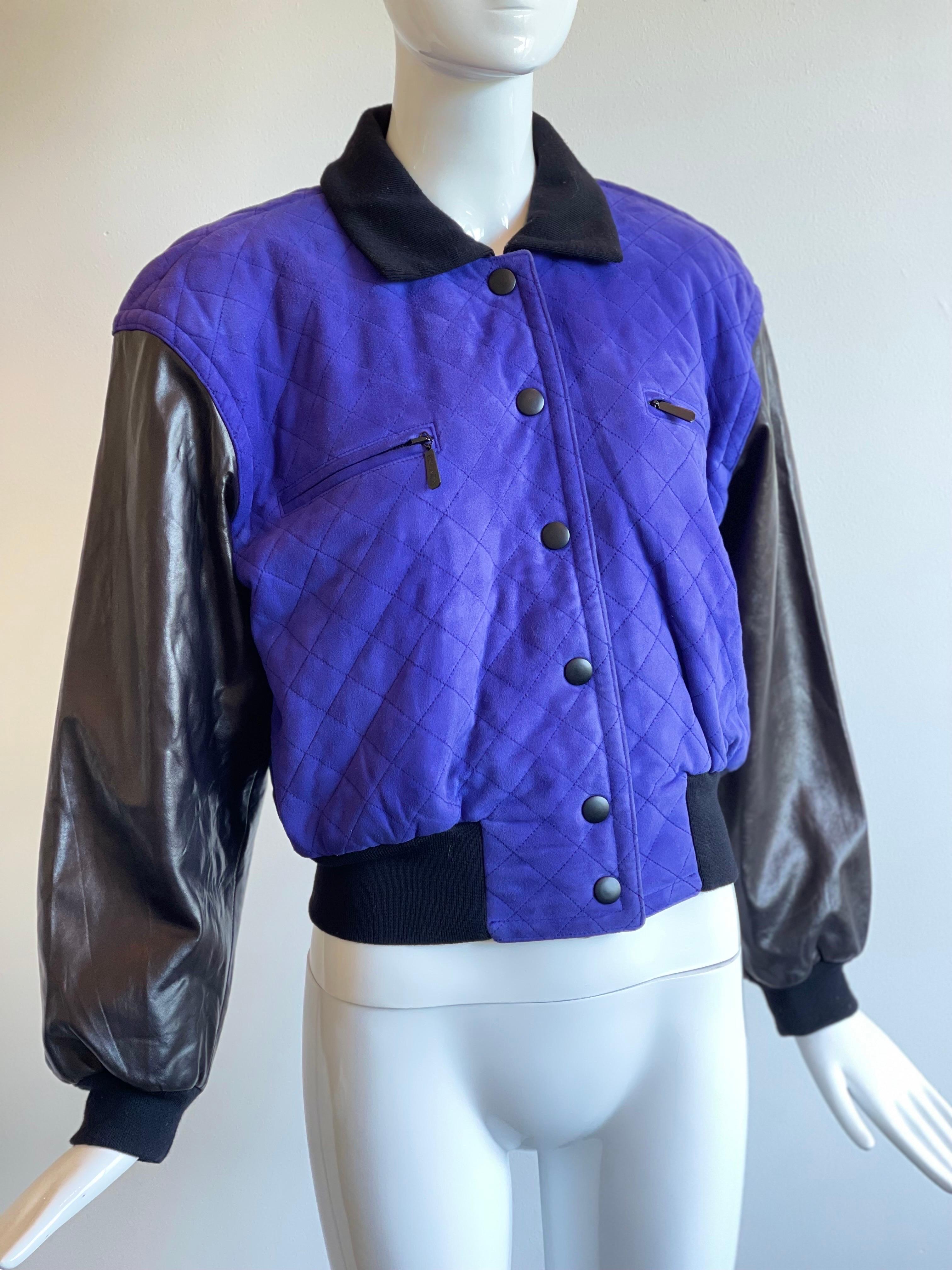 Women's or Men's 1990s Escada Royal Blue Suede and Leather Bomber  For Sale