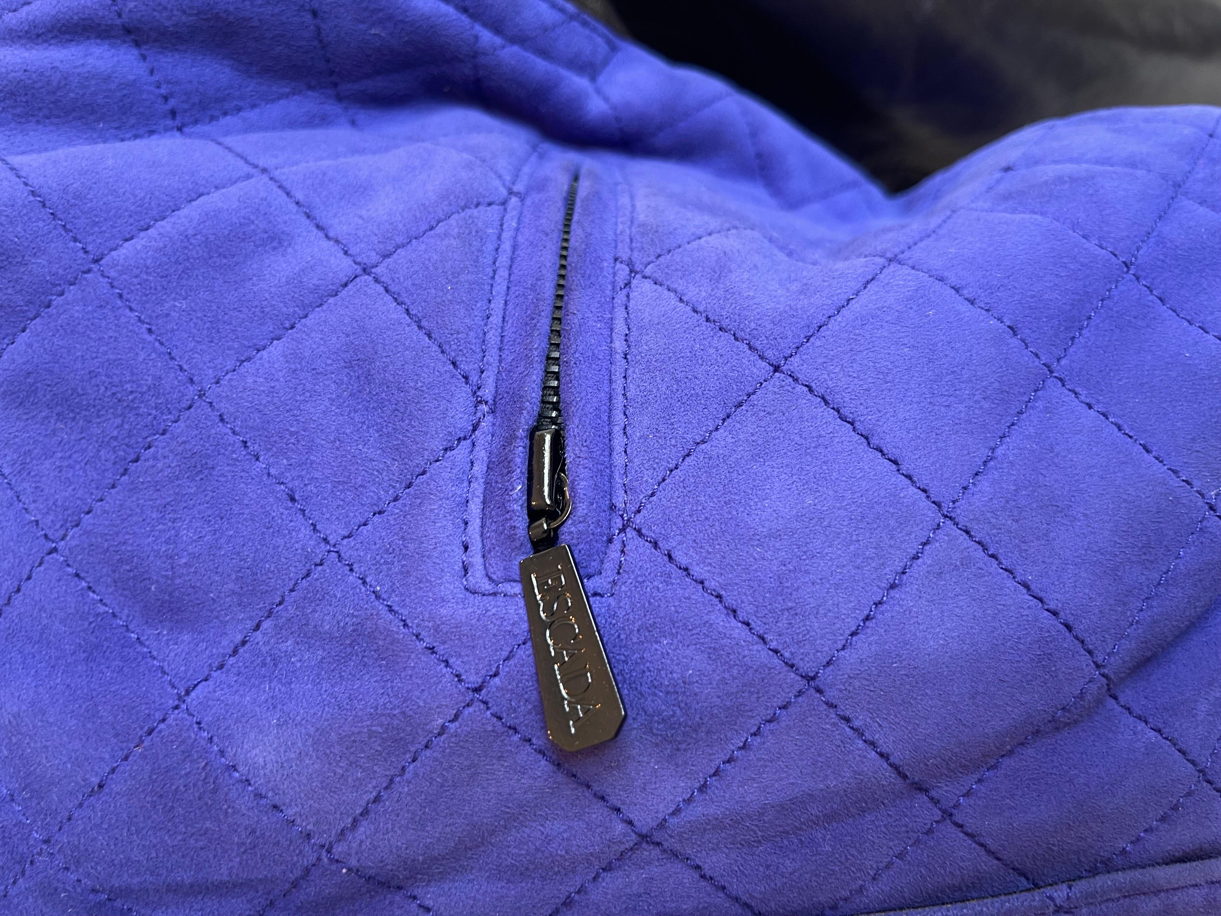 1990s Escada Royal Blue Suede and Leather Bomber  For Sale 1