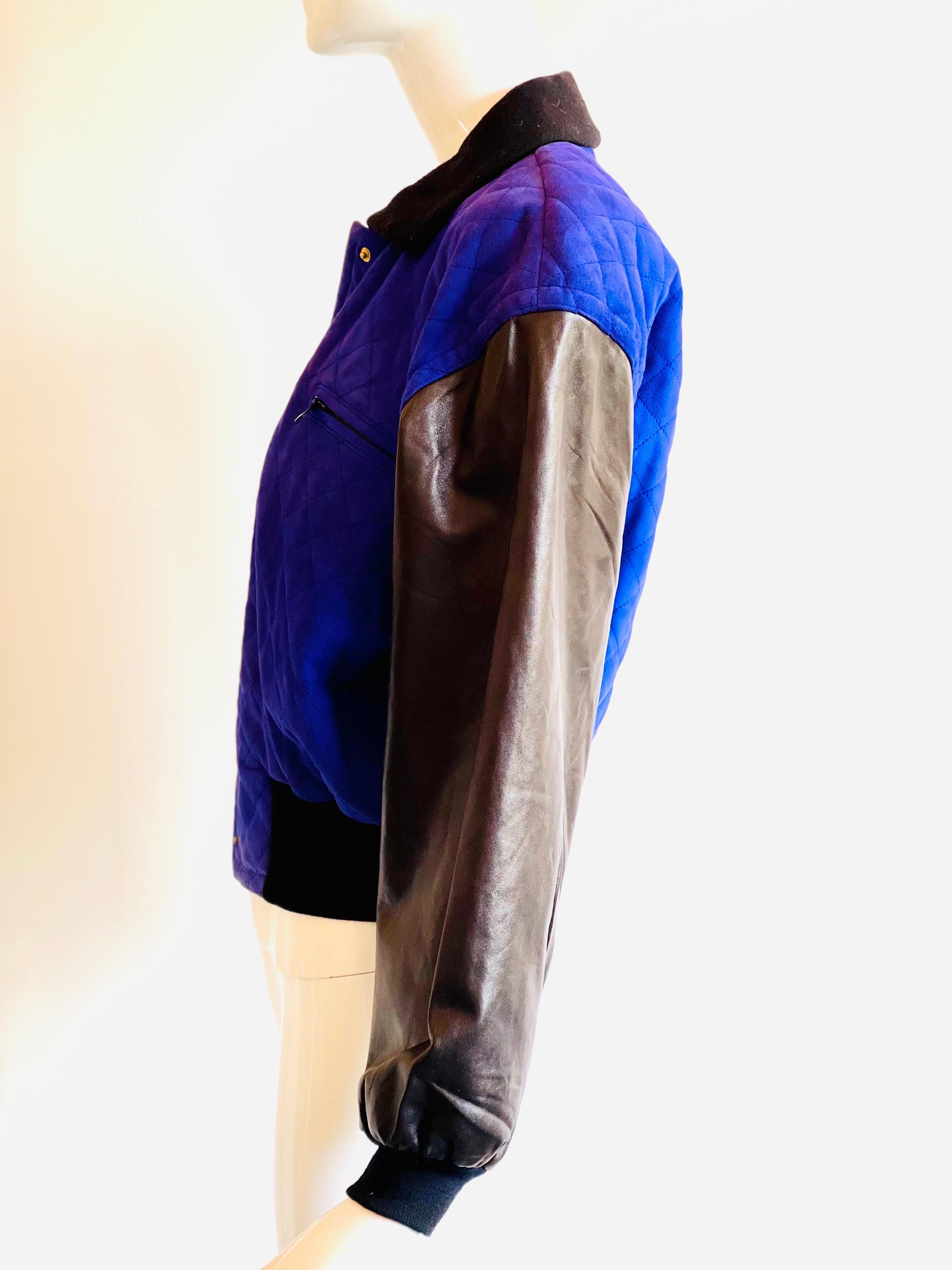 1990s Escada Royal Blue Suede and Leather Bomber  For Sale 3