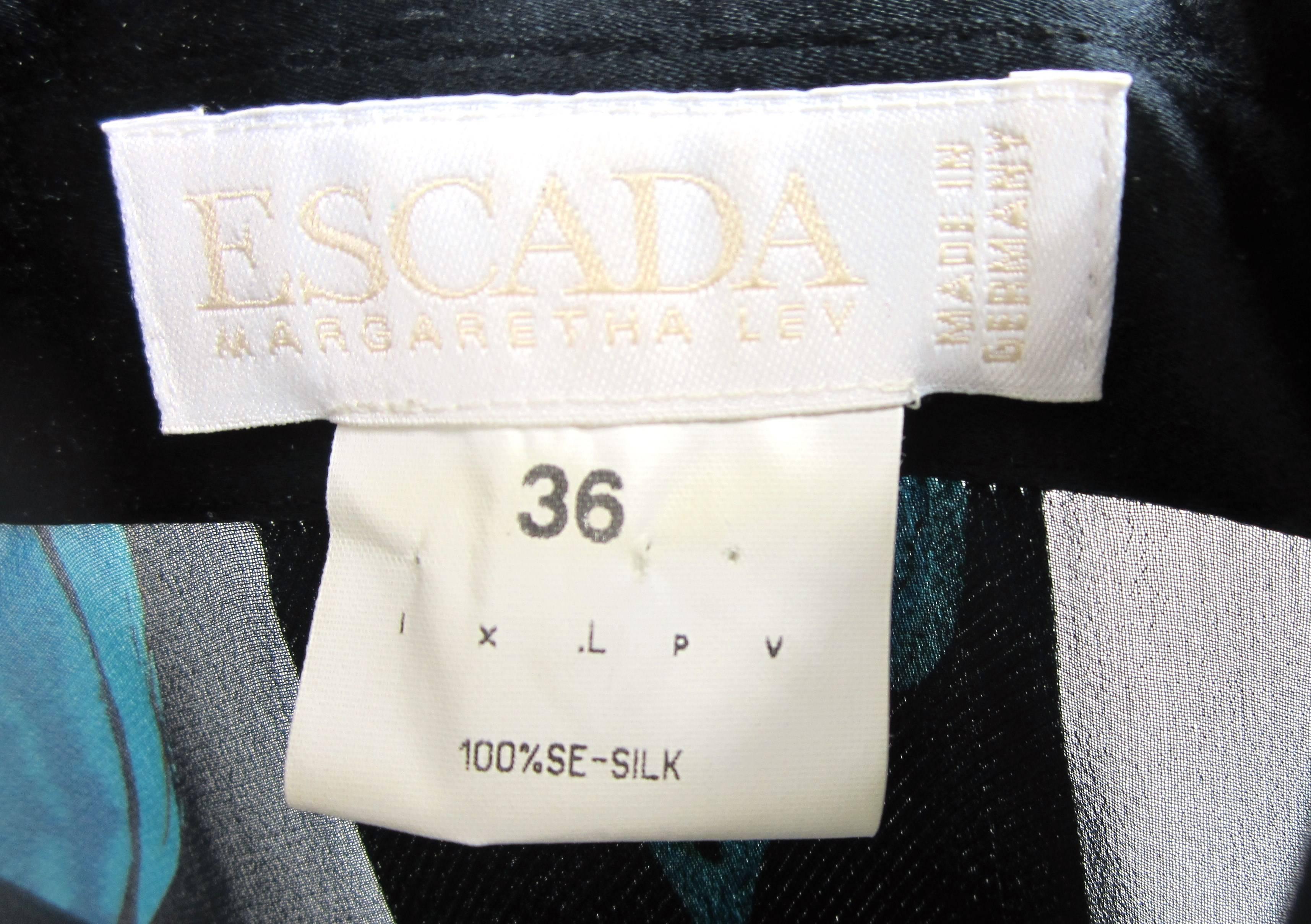 1990's Escada Silk Black Blue Floral Button Down Blouse New, Never Worn For Sale 2