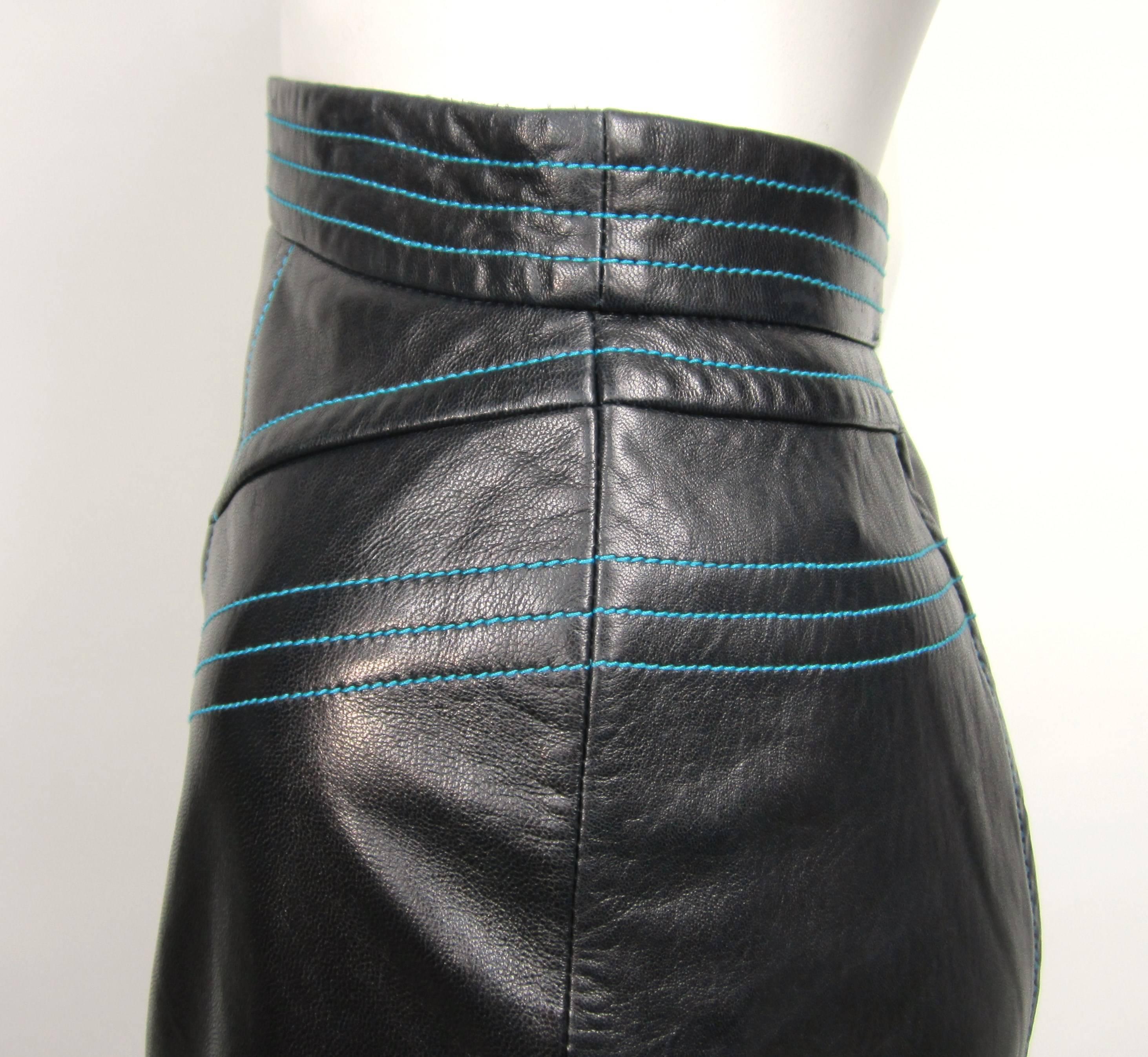 light blue leather skirt