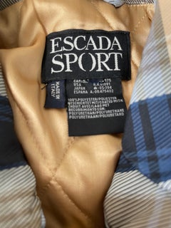 1990s Escada Sport Blue Tan Plaid Faux Fur Collar Vintage 90s Bomber Jacket