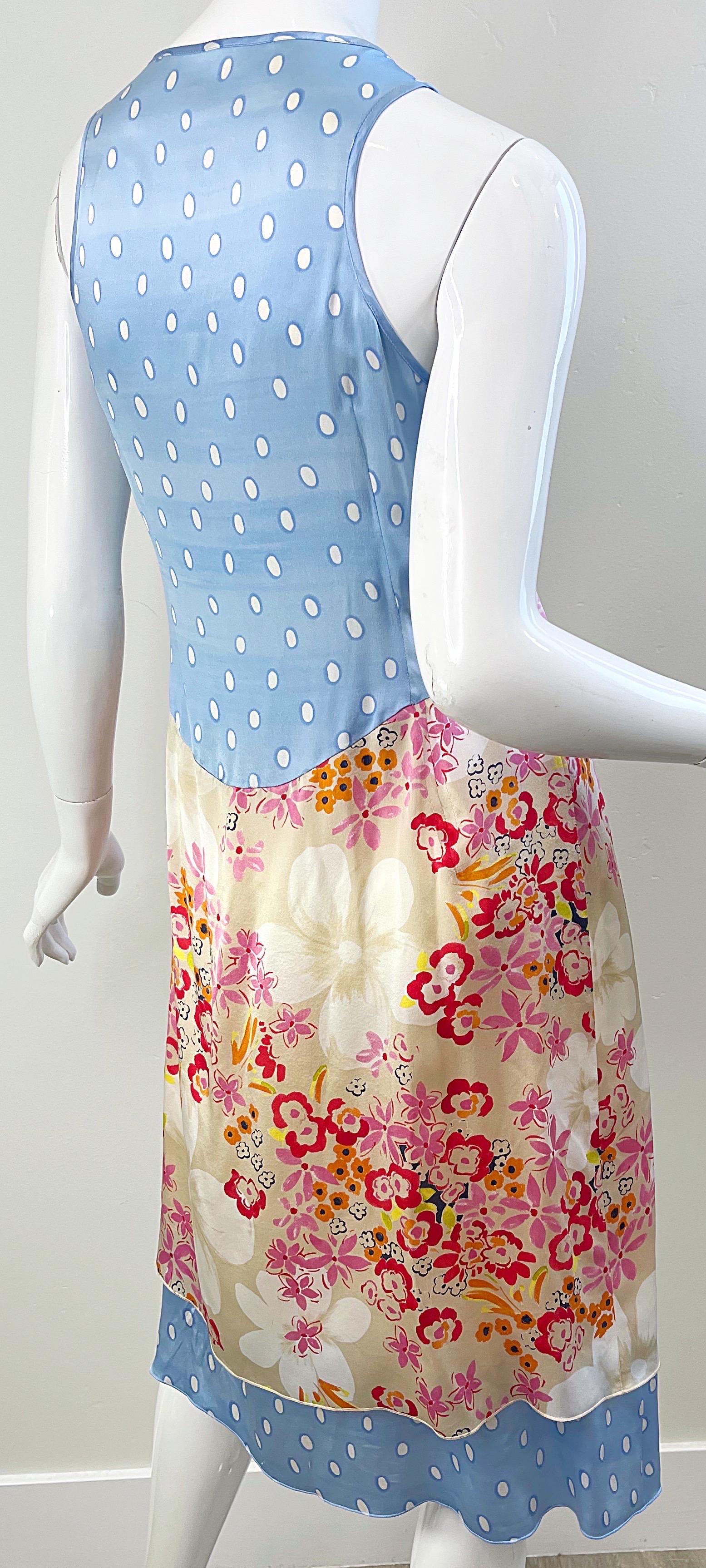 1990s Escada Sport Size 44 / 12 Flowers Polka Dot Print Vintage 90s Silk Dress For Sale 6