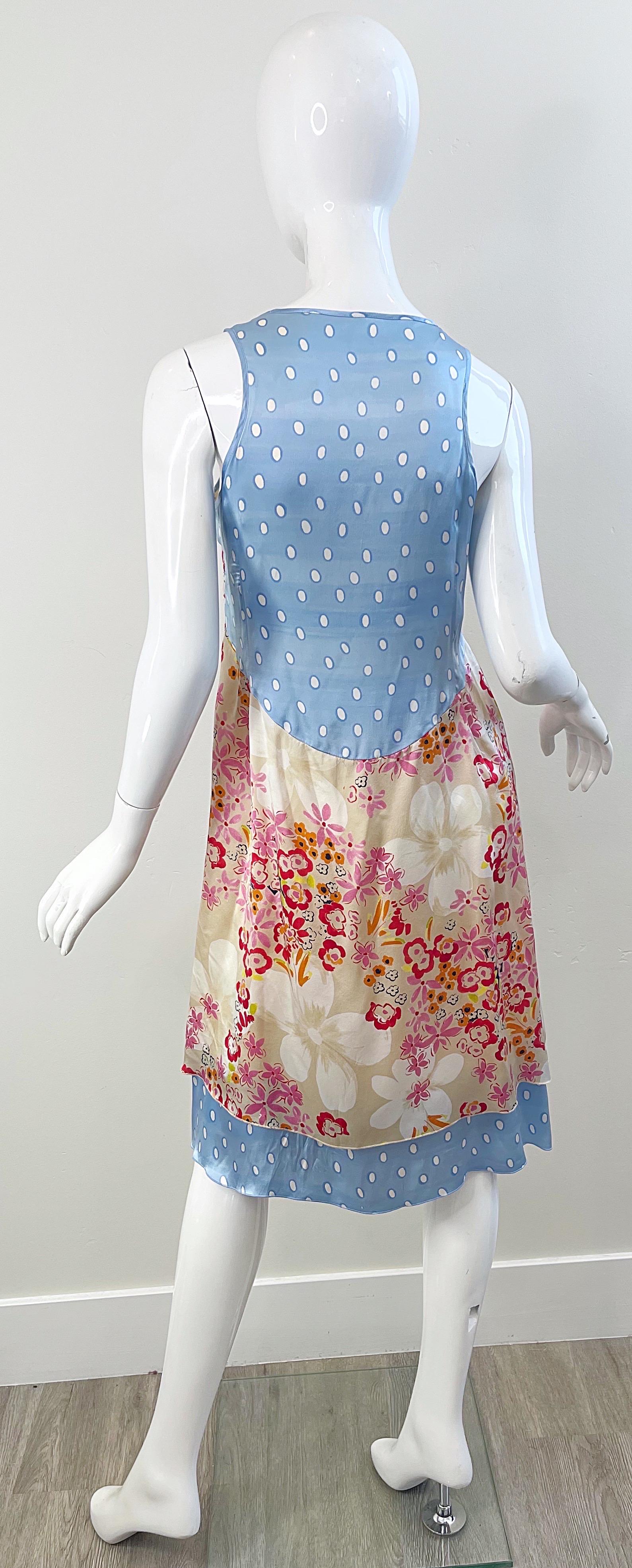1990 Escada Sport Taille 44 / 12 Flowers Polka Dot Print Vintage 90s Silk Dress en vente 8