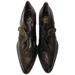 Vintage 1990s Espace Black Leather Buckled Below Ankle Boots/Loafers